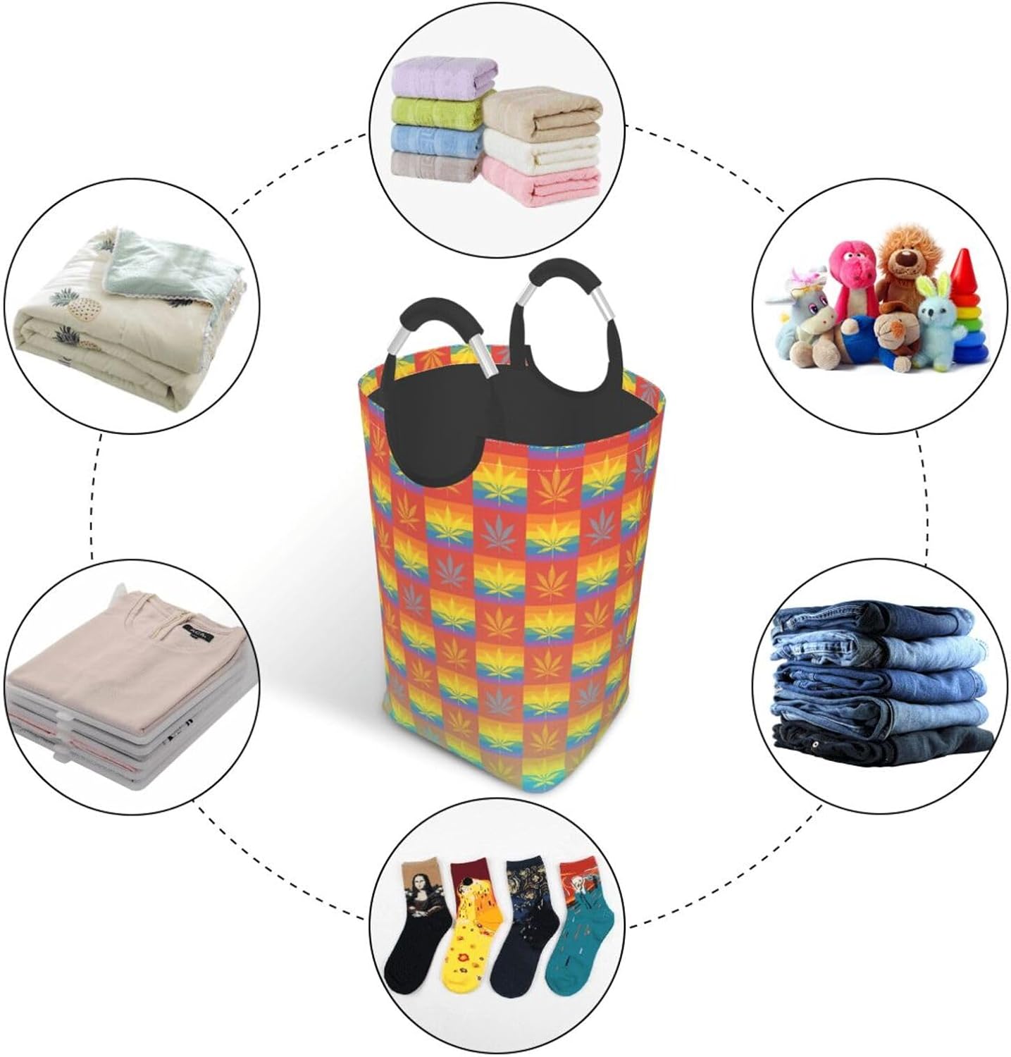 50l Laundry Basket Rainbow Lbgt Leaf Waterproof Laundry Hamper Foldable Clothes Laundry Bag With Handles