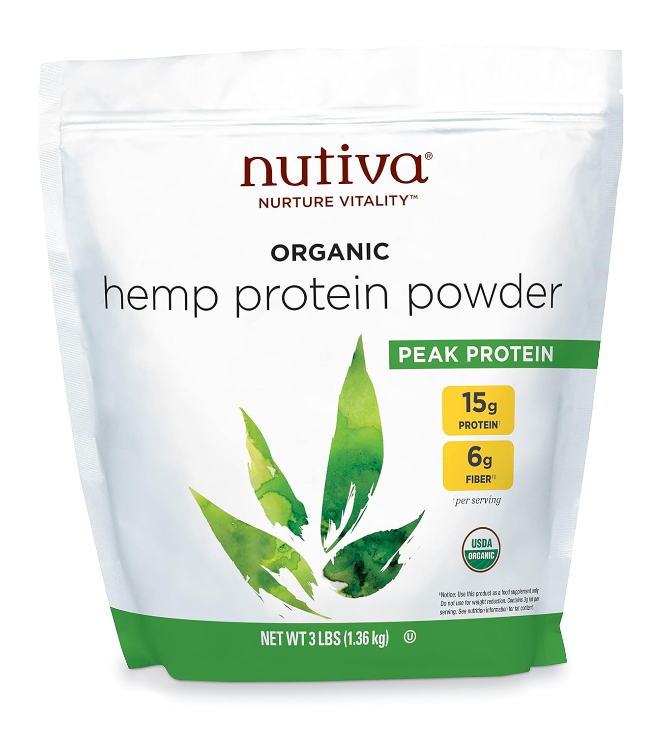 Nutiva Organic Cold-Pressed Raw Hemp Seed Protein Powder, Peak Protein, 3 Pound, USDA Organic, Non-GMO, Whole 30 Approved, Vegan, Gluten-Free & Keto, Plant Protein with Essential Amino Acids : Flour And Meals : Everything Else