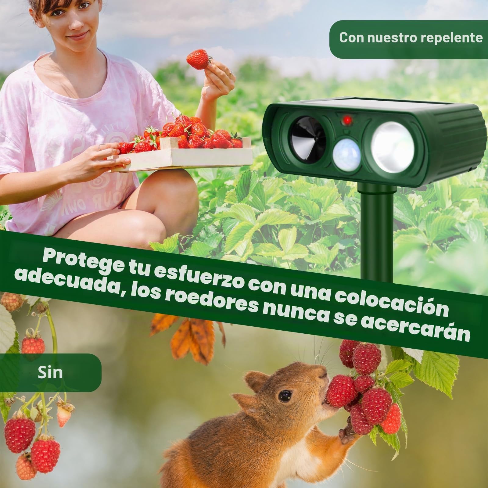 Repelente de gatos para jardines, repelente de animales solar ultrasónico, repelente ultrasónico para gatos de solución rápida con estaca en el suelo/sensor de movimiento PIR, repelente para perros y