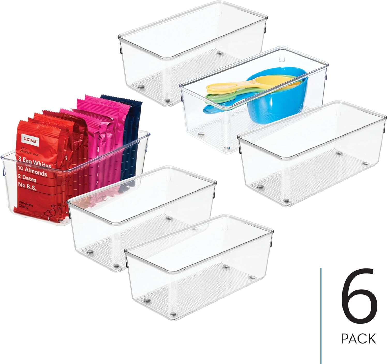iDesign Plastic Drawer Organizer for Kitchen, Bathroom, and Desk Drawers, Set of 6, Clear
