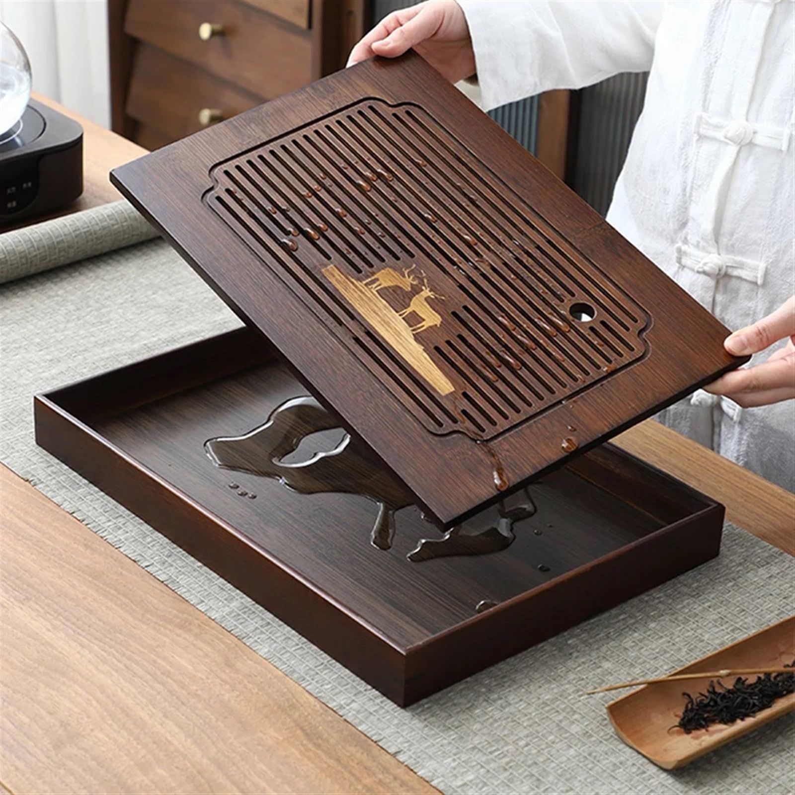 Bandeja Bandeja de té de Madera, Almacenamiento de Agua, Juego de té, Tablero de té Rectangular for el hogar, Bandeja de Almacenamiento de té(S)
