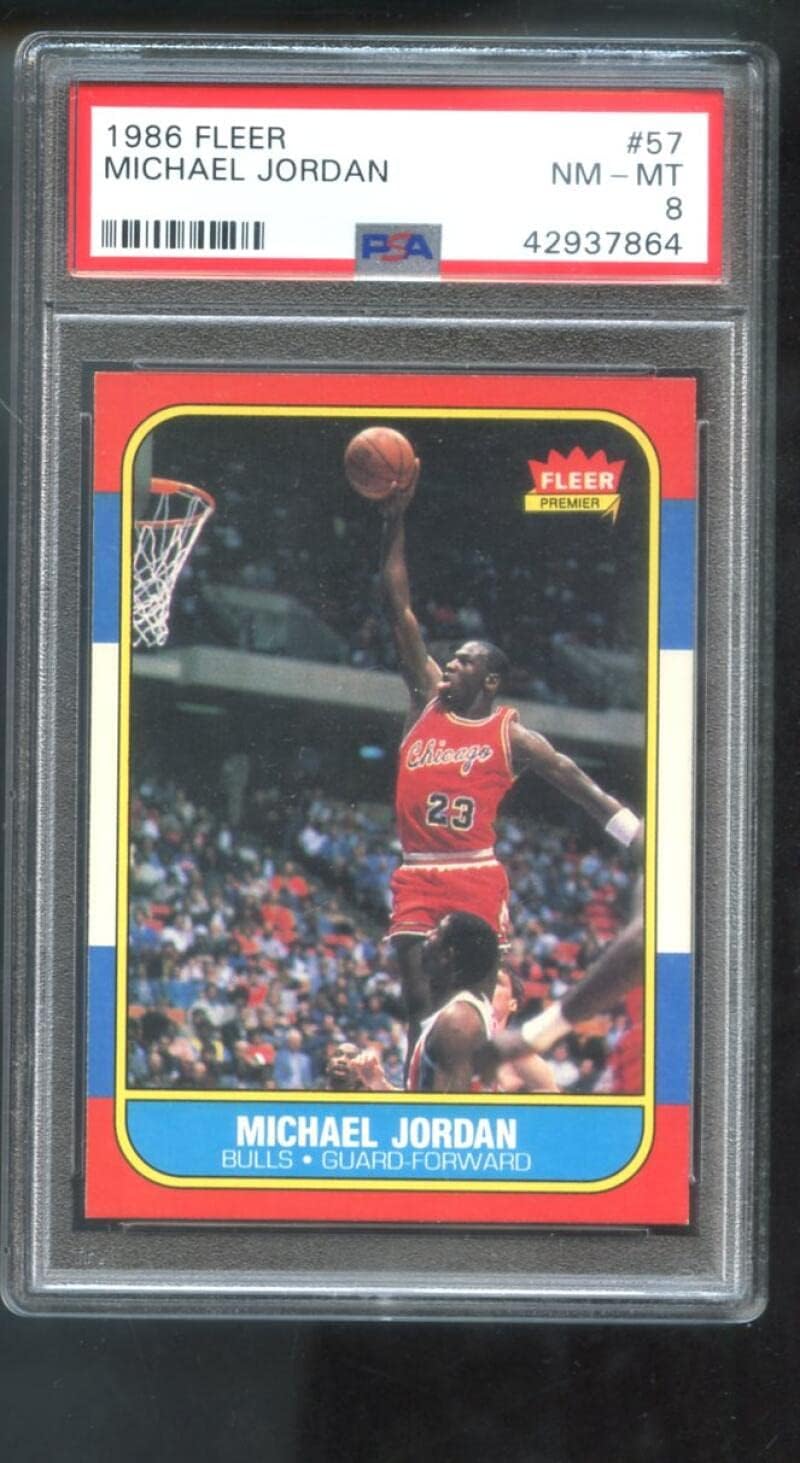 1986-87 Fleer #57 Michael Jordan ROOKIE RC PSA 8 Graded Basketball Card NBA 86-87 1986 1987 Chicago Bulls