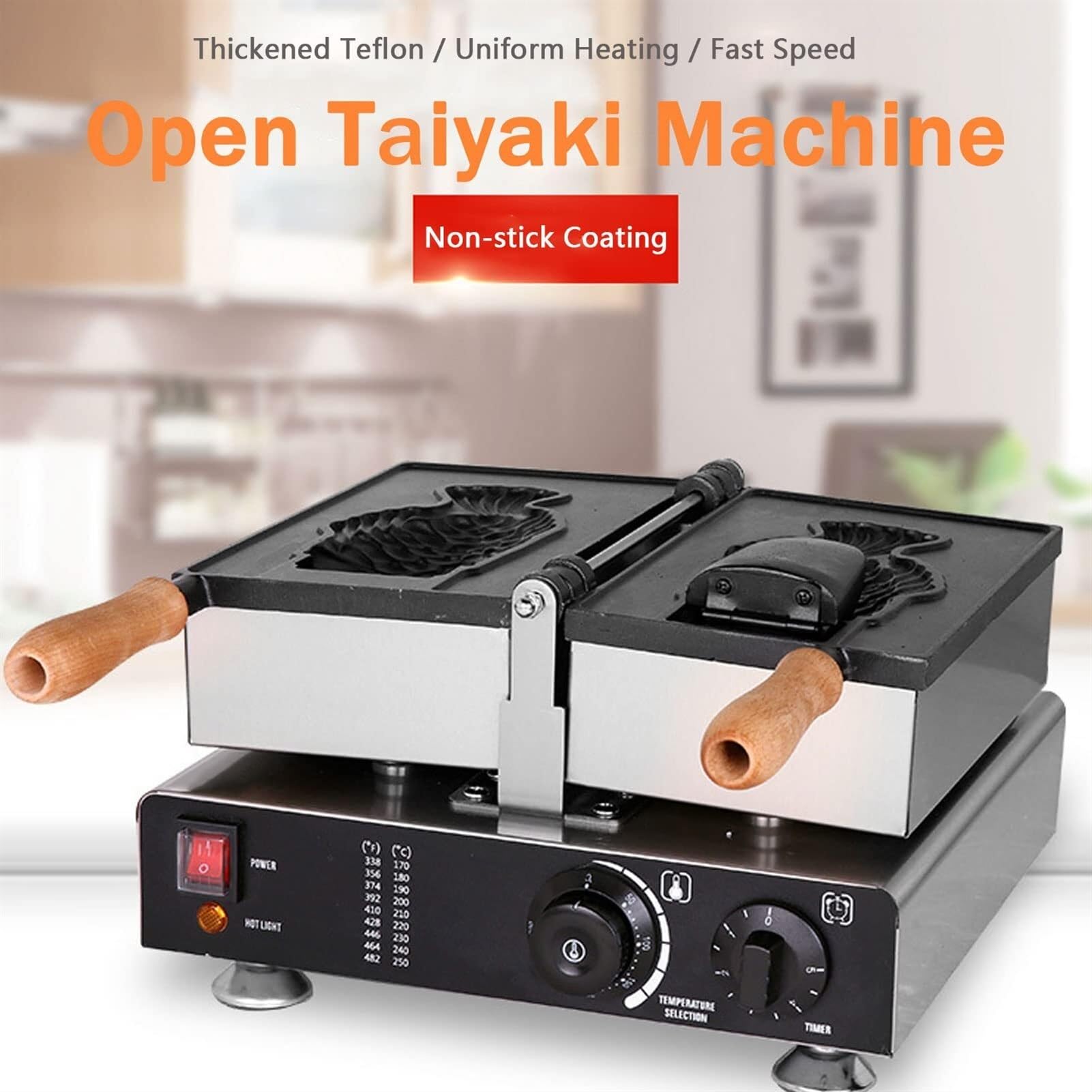 Plancha for hacer gofres de pescado, máquina eléctrica de Taiyaki, máquina for hacer gofres de mermelada o helado de uso comercial, revestimiento antiadherente, máquina for hacer Taiyaki de acero inox