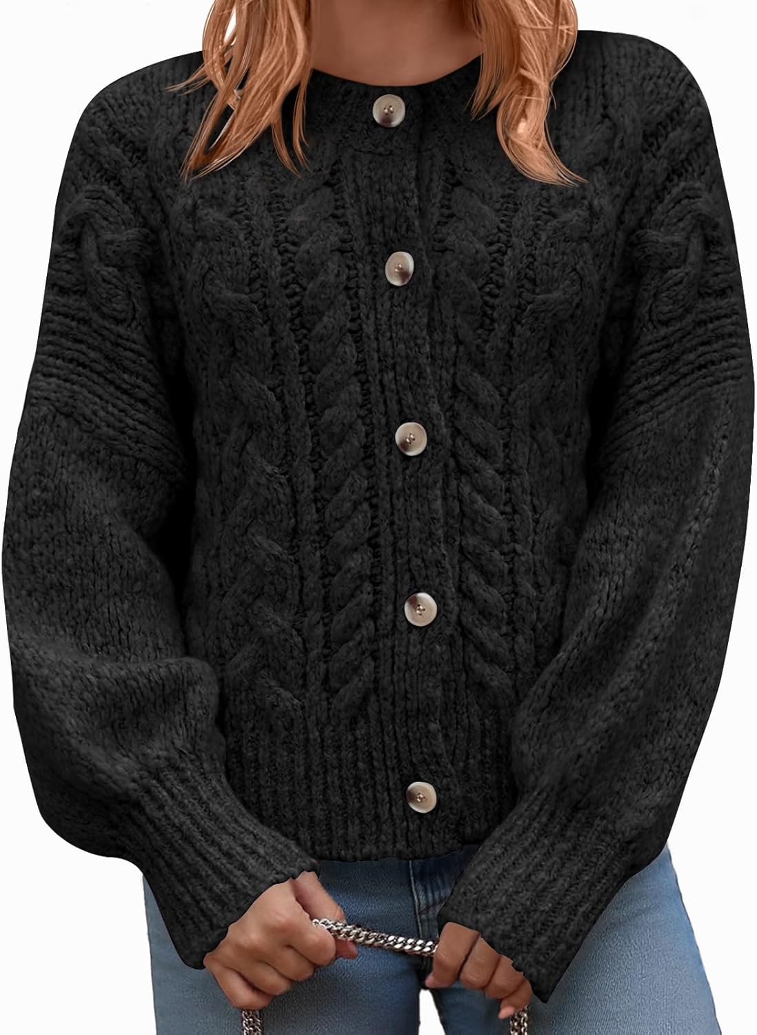Yousify Womens Open Front Cardigan Sweaters Casual Cable Knit Long Sleeve Button Down Chunky Loose Fall Sweater