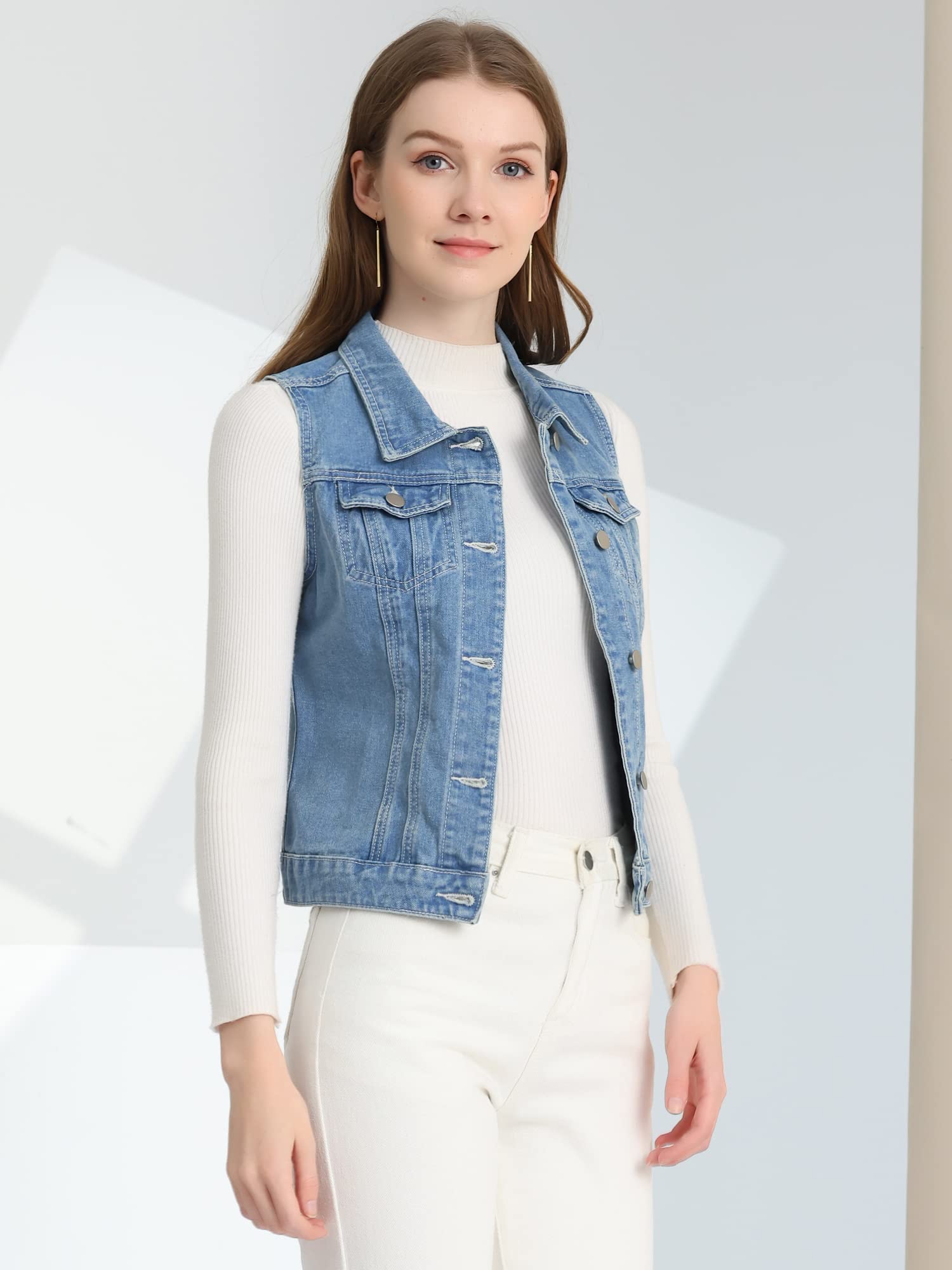 Allegra K Coat Gilet en jean Femme