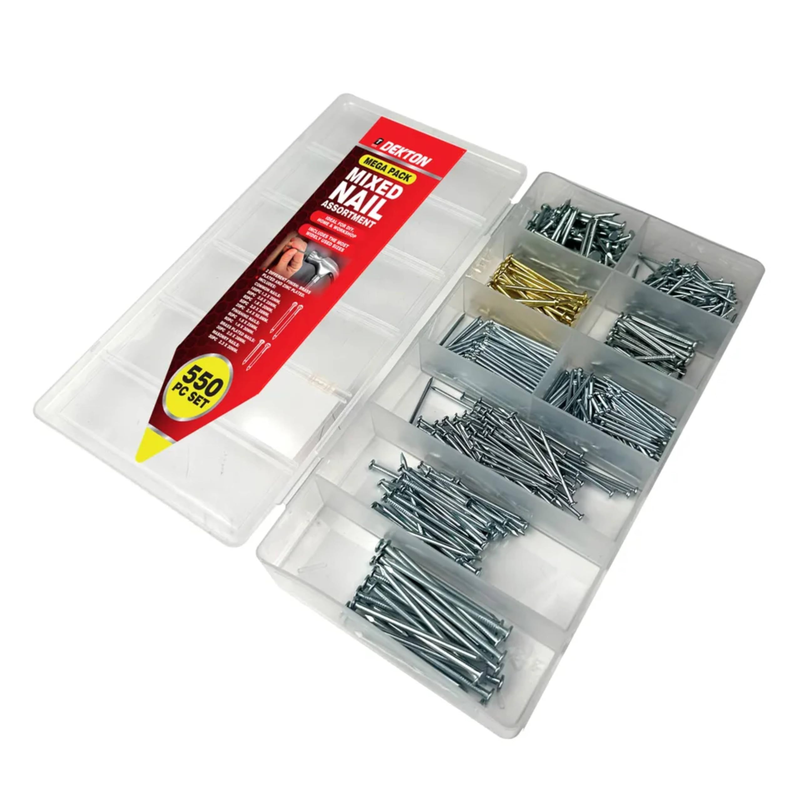 Dekton 550 Pcs Nail Assortment Kit - Steel Construction, Black/Red - Image 2
