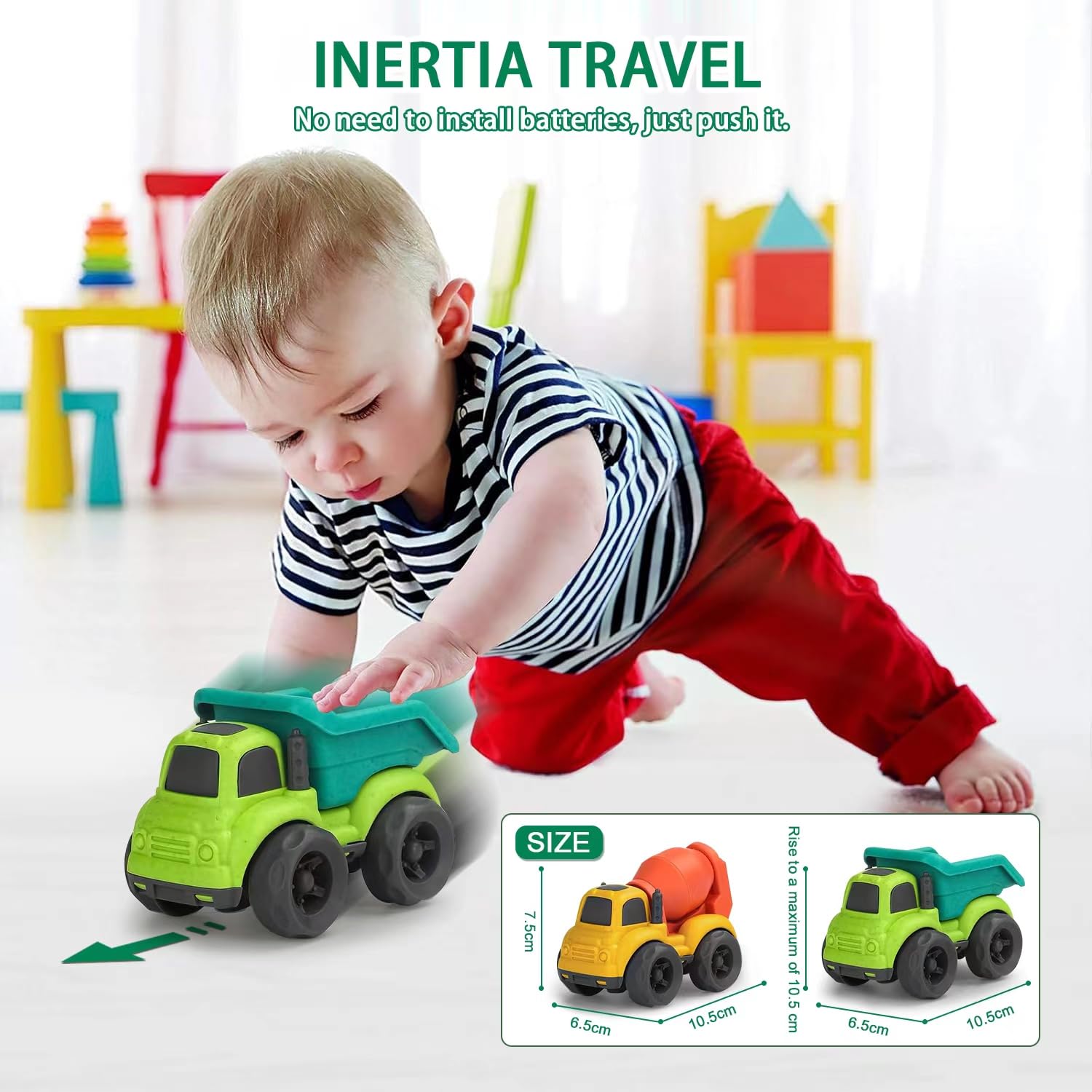Juguetes de automóvil para niños de 1 a 3 años, 2 piezas de juguetes de camión volquete y juguete mezclador de cemento, juguetes para exteriores sin BPA, juguetes de camión para niños, juguete de 5