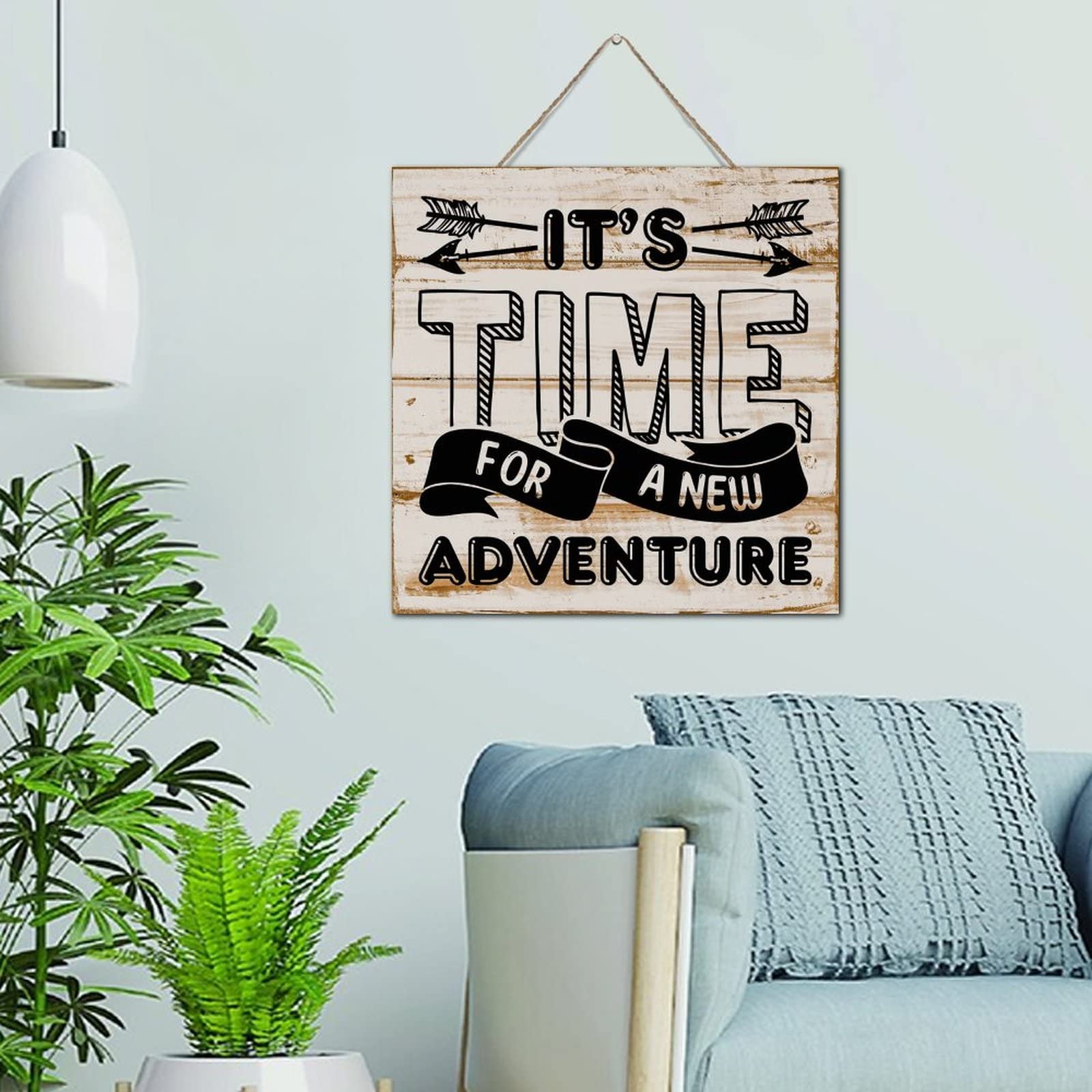 Plaque personnalisée en bois avec citation aventure pour porte d'entrée