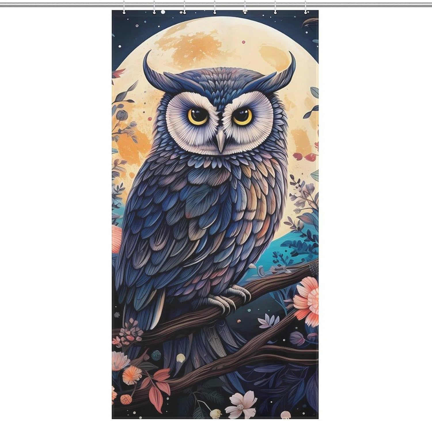 Owe Flower Full Moon Funny Shower Curtains Washable Bath Curtain Liner with Hooks for Bathroom Bath Tubs