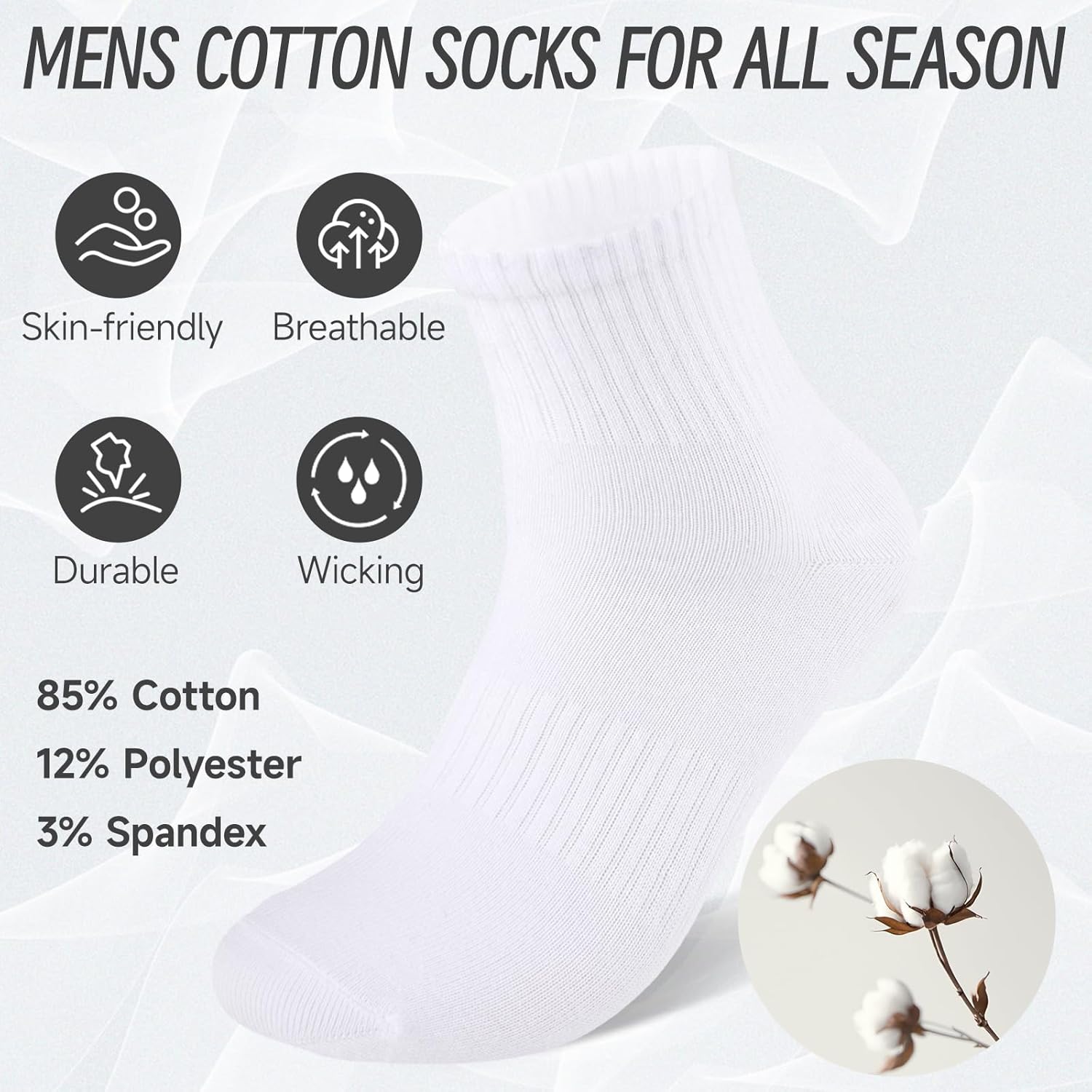 eallco Mens Ankle Socks Cotton Quarter Thin Ankle High Mini Crew Socks for Men 6 Pairs - Image 3