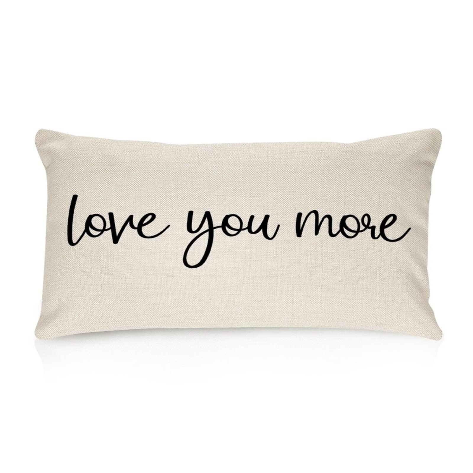 Love You More Cotton Linen Lumbar Pillow Covers 12x20 Farmhouse Decorative Rectangle Throw Pillows Case Funny for Home Decor Living Room Couch