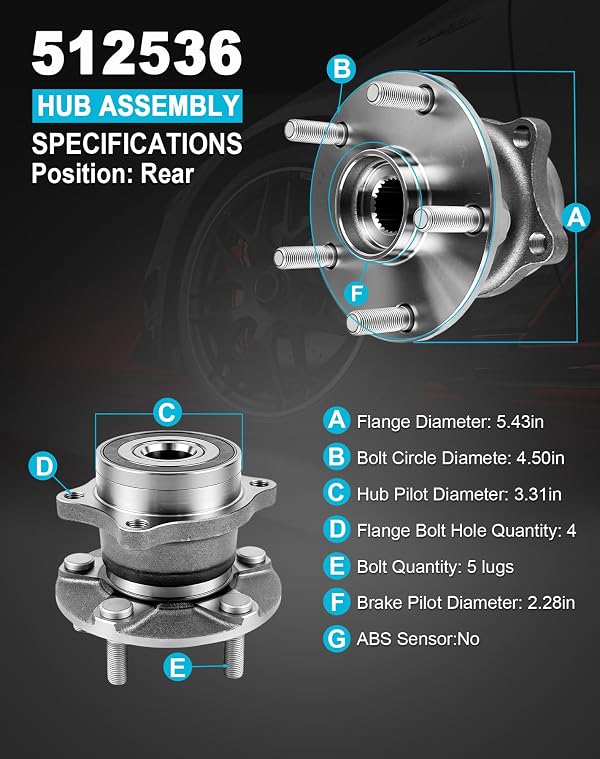 2 Pcs 512536 Rear Wheel Bearing Hub Assembly Compatible with Subaru WRX 2015-2019, Outback 2015-2021, Forester 2019, Legacy 2015-2021, WRX Sti 2016 & 2019, Ascent 2019 2020 2021, 5 Lugs by KNOLET - Used condition - Image 5