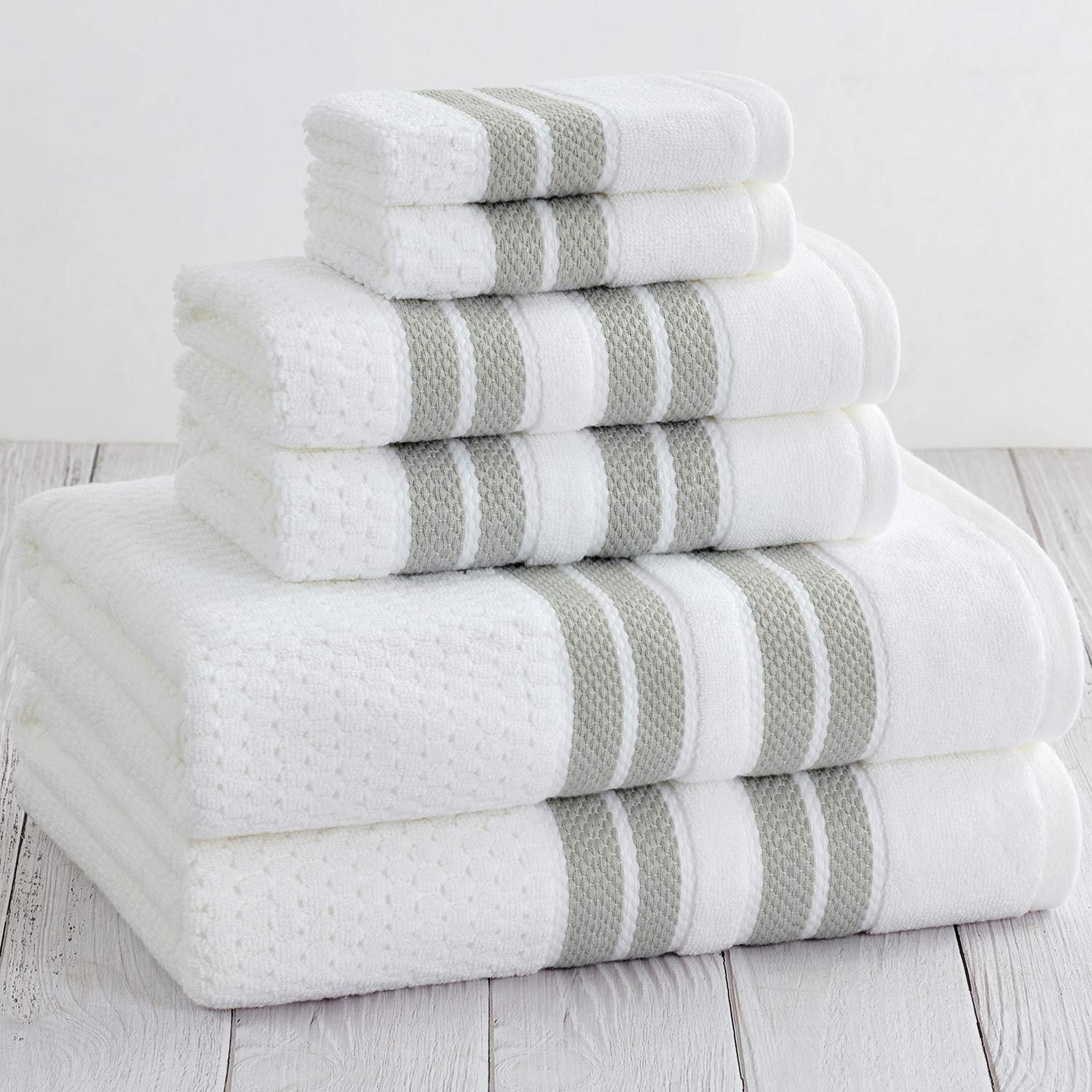 Truly Lou 100 Cotton Quick Dry Textured Bath Towel Set, 6 Piece Set