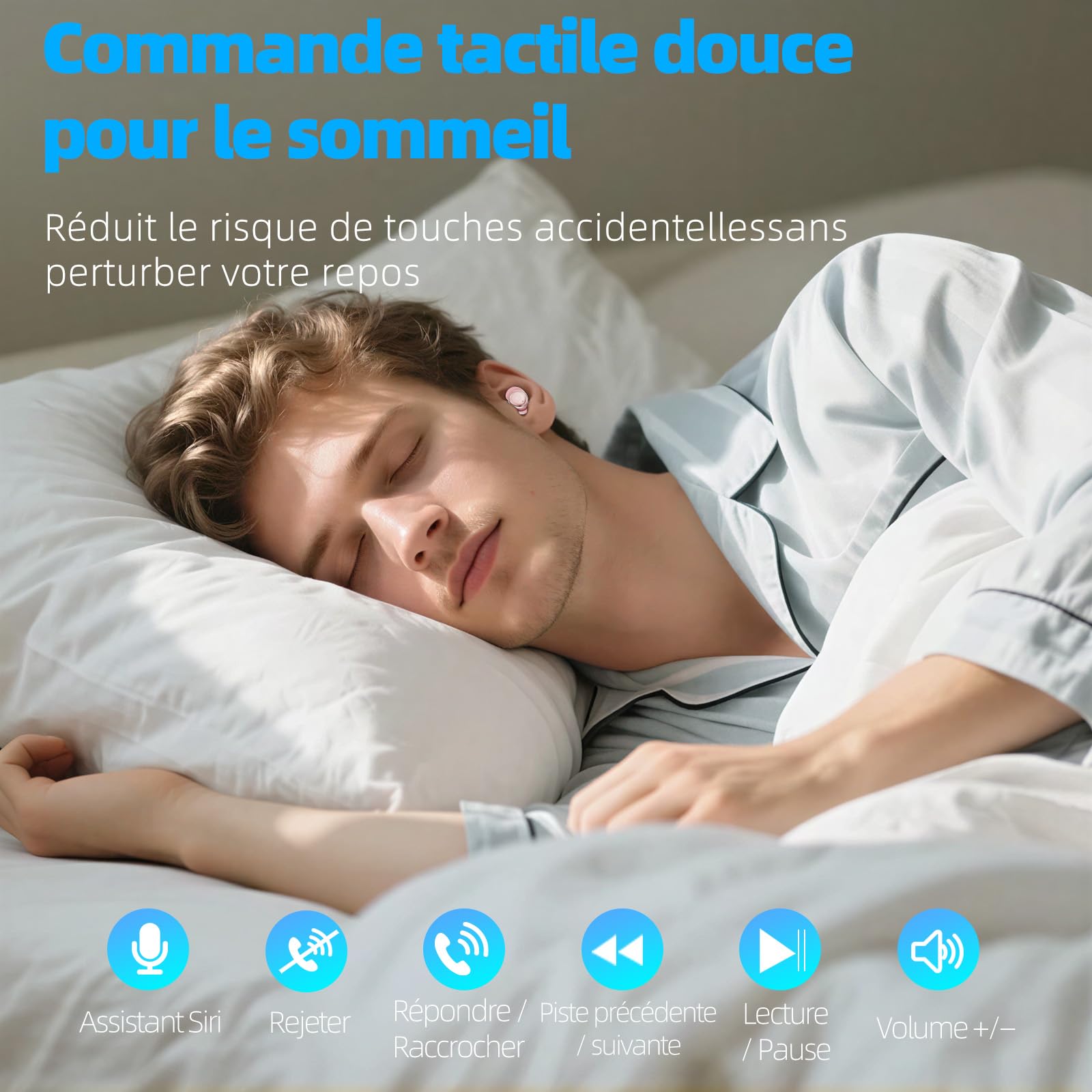 Ecouteurs Bluetooth sans Fil, Écouteurs Sommeil pour Dormir sur Le Côté 40H