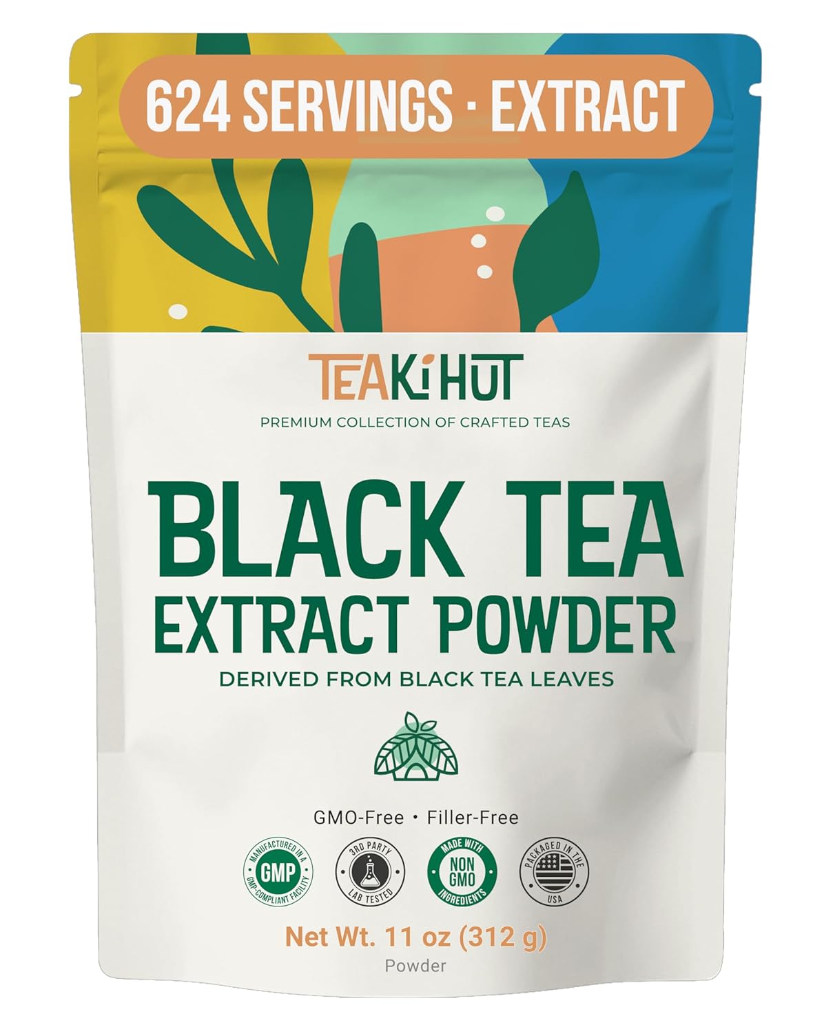 Instant Black Tea Extract Powder Made from Real Tea Leaves Refreshing Unsweetened Instant Tea Extract for Hot or Cold Drinks Easy Mix Black Tea Powder Zero Additives and Non-GMO, 312g, 624 servings.