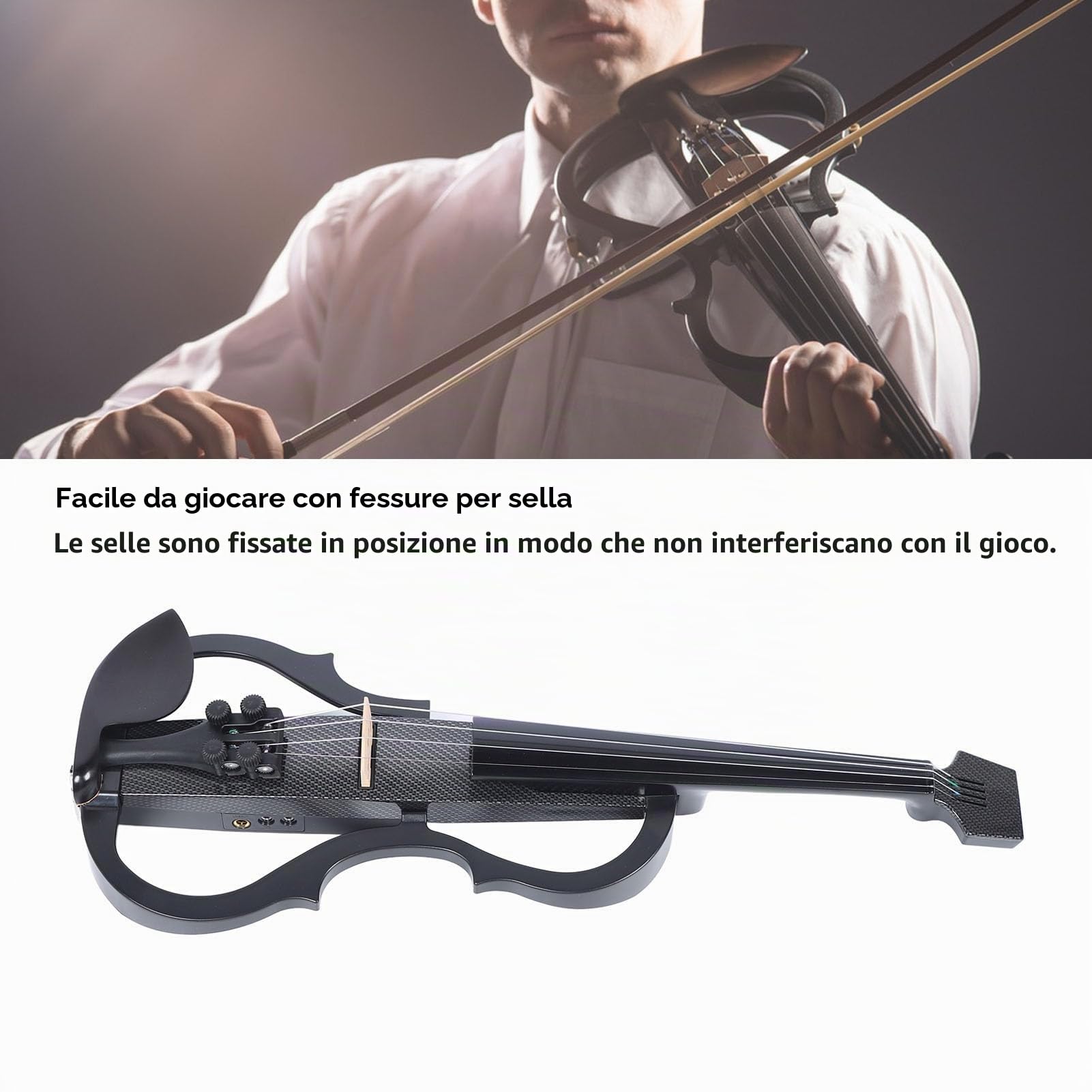 Violino Elettrico Silenzioso Professionale - Violino Elettrico Full Size 4/4 in Fibra di Carbonio Premium e ABS con Pickup per Adolescenti Adulti (Nero strutturato)