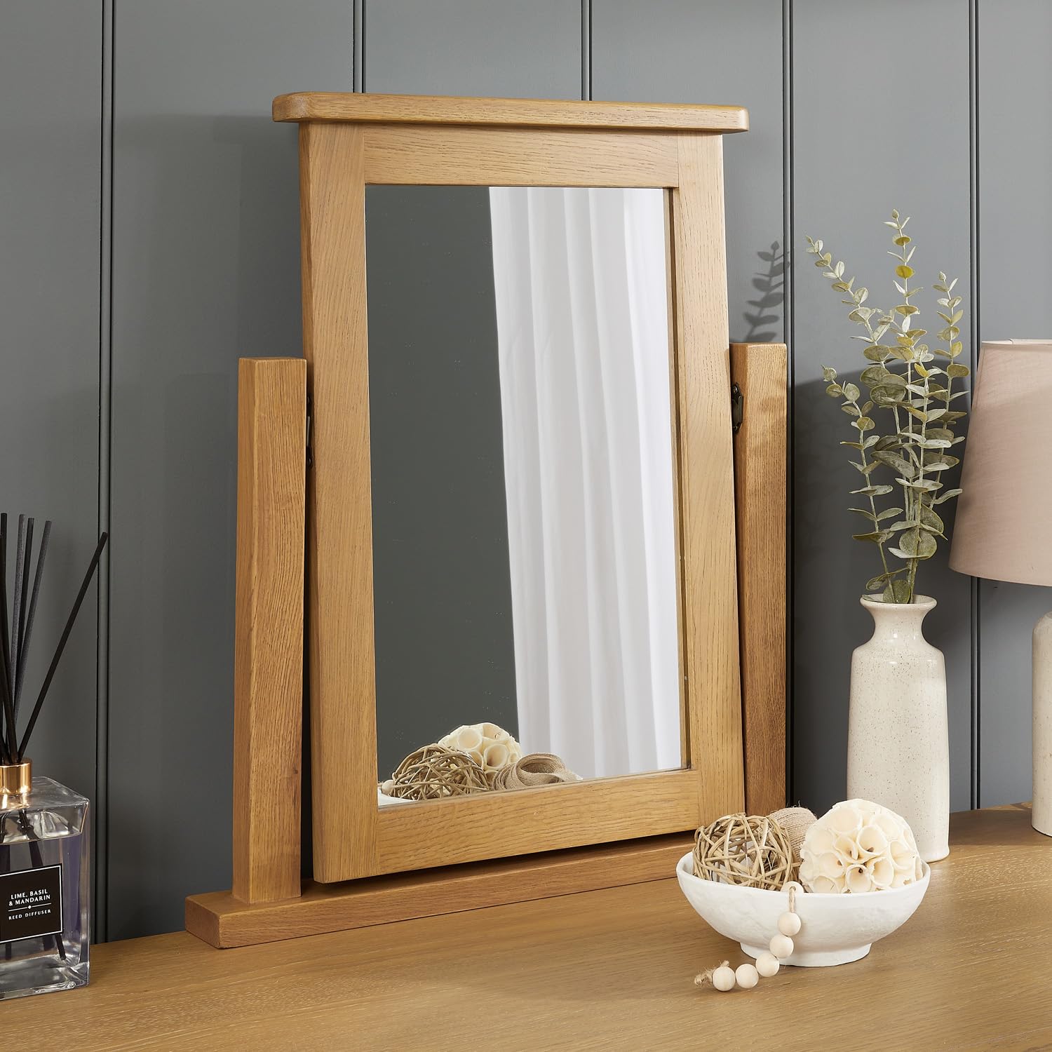 The Furniture Market Brown Cotswold Rustic Smoked Oak Vanity Mirror, Solid Oak Frame, Adjustable Hinged Design, Secure Fixing Brackets, Traditional Country Style - H 595Mm X W 530Mm X D 60Mm