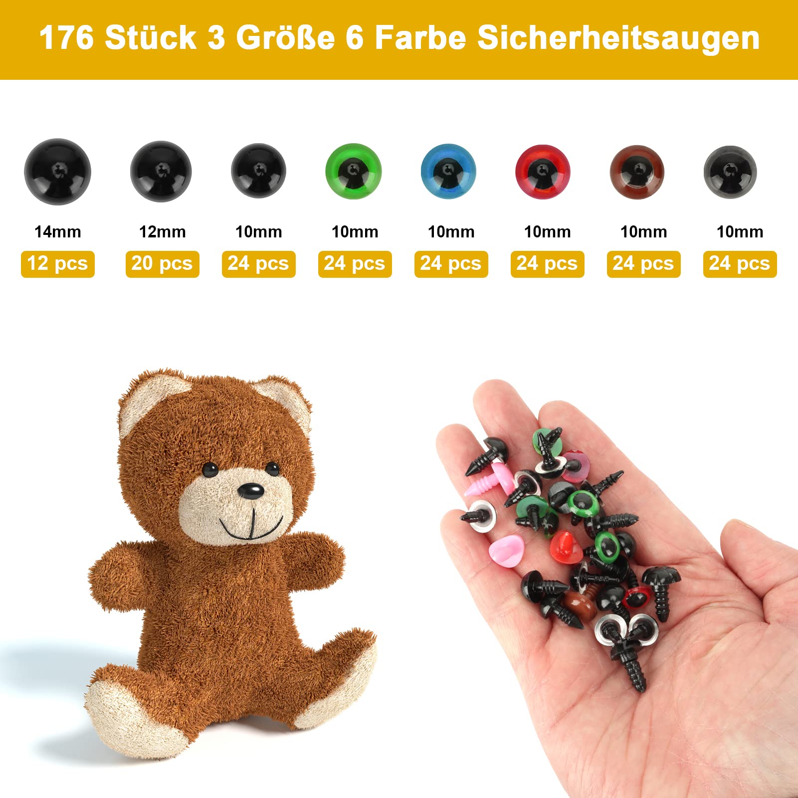 20 Yeux De Poupée En Plastique 12 Mm - Multicolores, Pour Création Poupées, Marionnettes, DIY