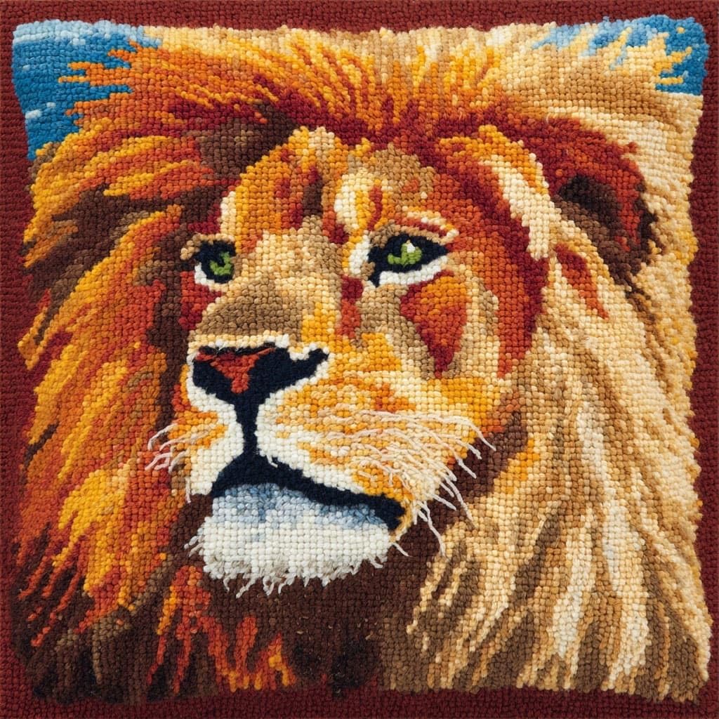 Henypt DIY Latch Hook Pillow Kit, Lion