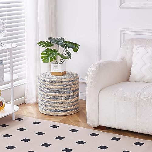 Miniatura 2 de Wimarsbon Puf otomano de 18 pulgadas, puf trenzado natural, puf rústico de tejido a mano, taburete reposapiés bohemio para dormitorio, mesa Cáscara