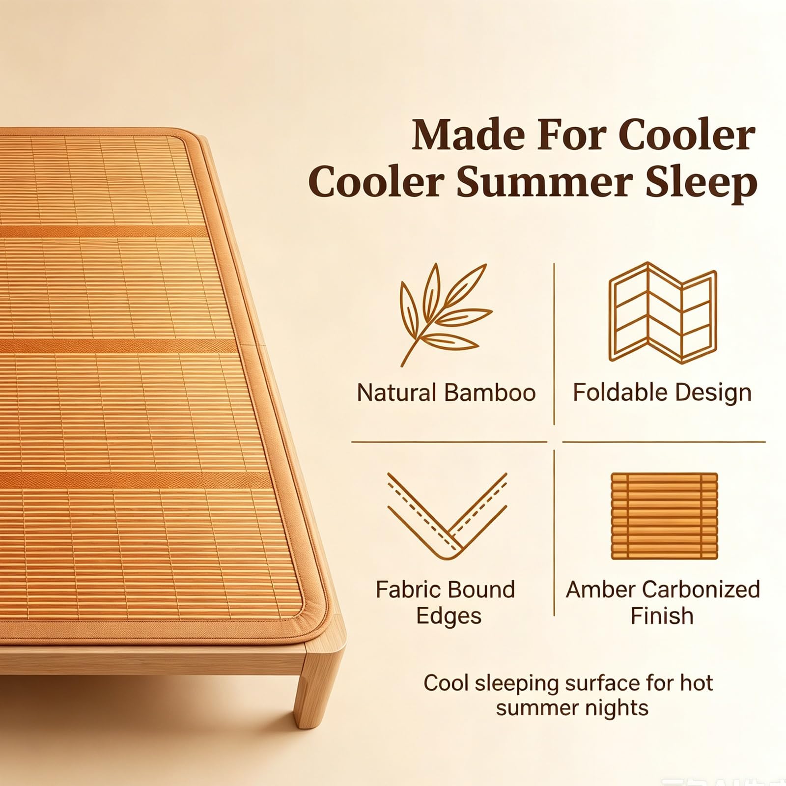 Sommer-schlafmatten Bambus, Faltbare Bambu Kühlmatte, Matte für Sommerbett