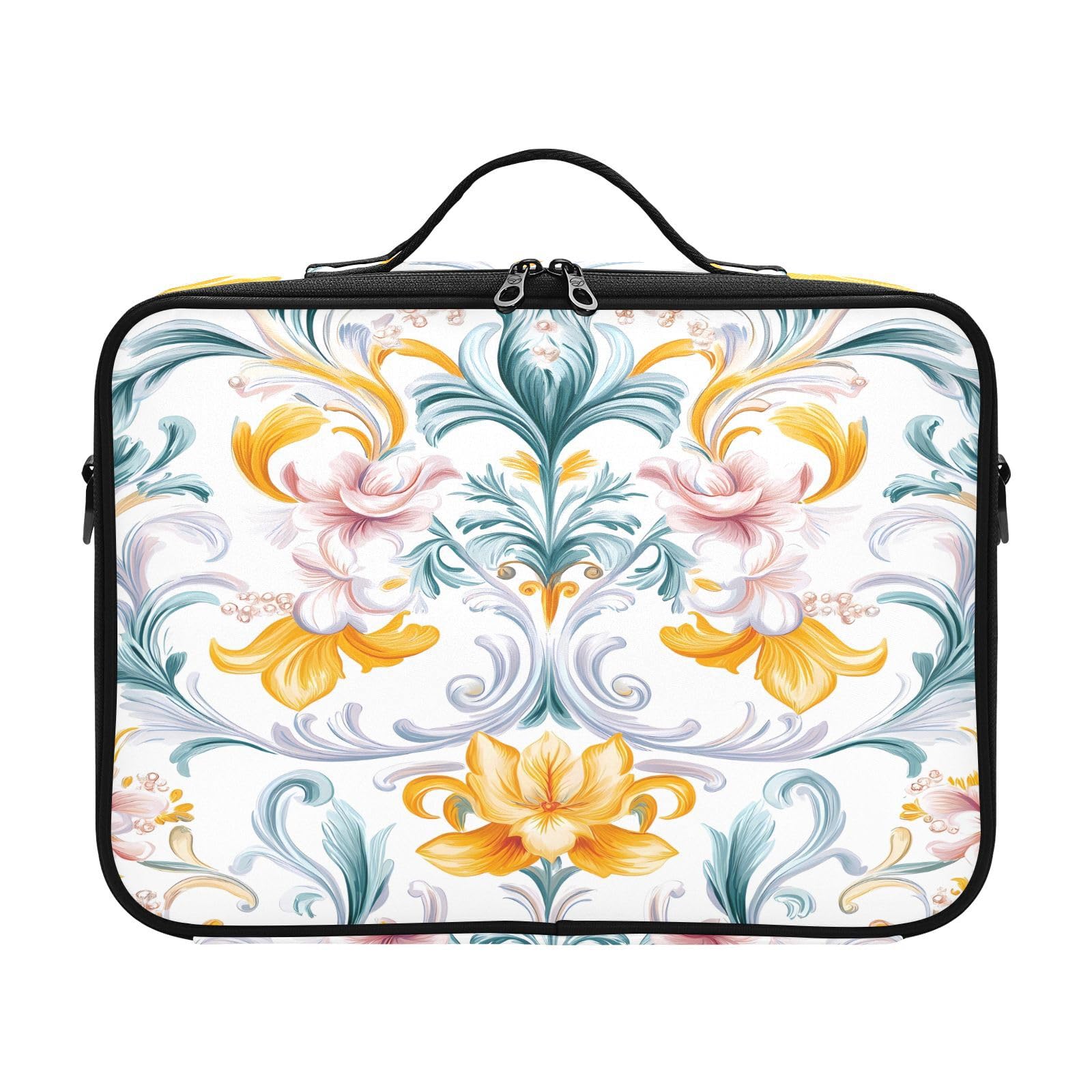 zyrtty Travel Makeup Train Case Yellow Flower Pattern Cosmetic Organizer Portable Storage Bag with Adjustable Dividers for Cosmetics Brushes Toiletry Jewelry Digital Accessories