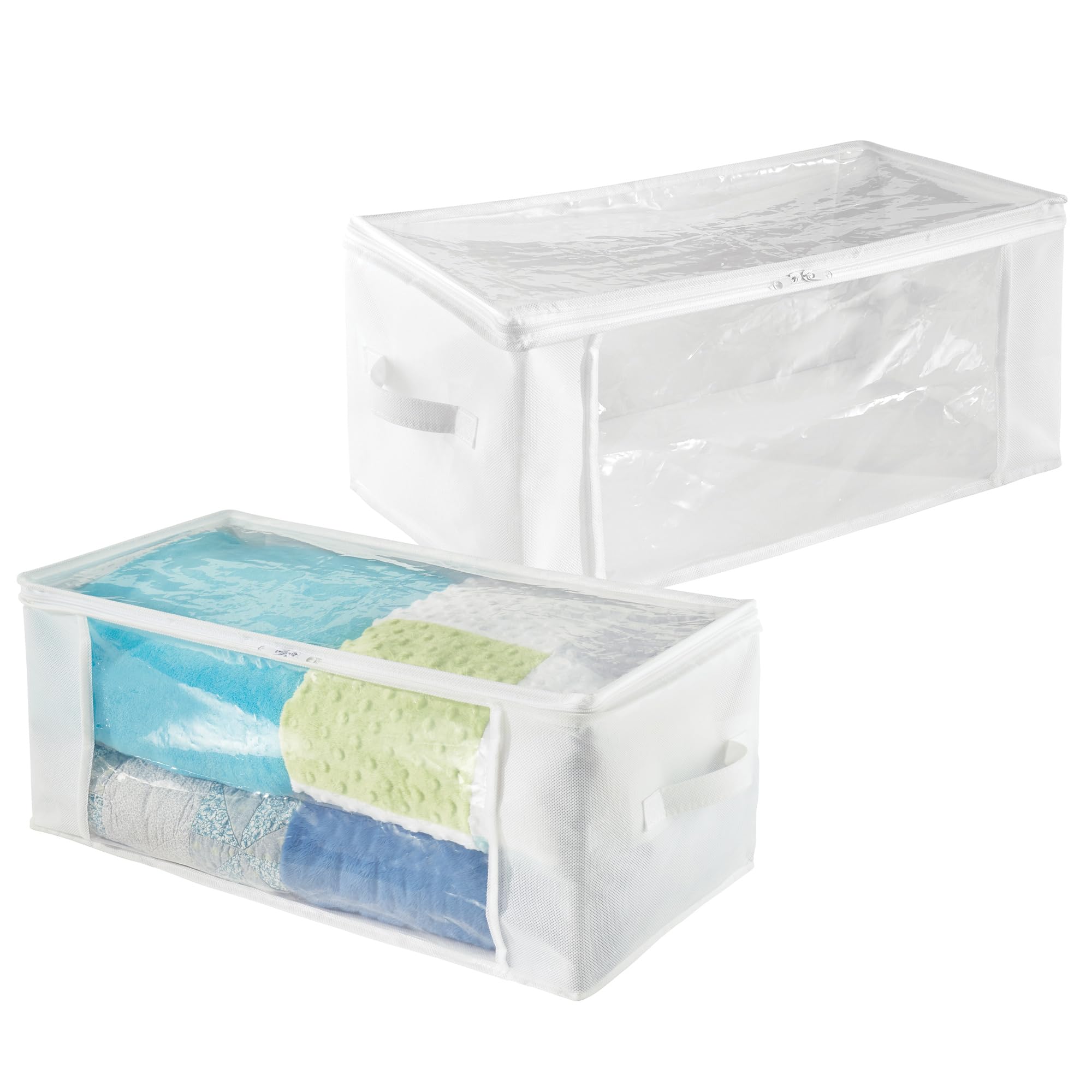 InterDesign Pack of 2 Non-Woven Fabric Foldable Storage Zipper Bags with Handles for Organizing Clothing, Linens, Towels, 24" x 12" x 10", White-image-5