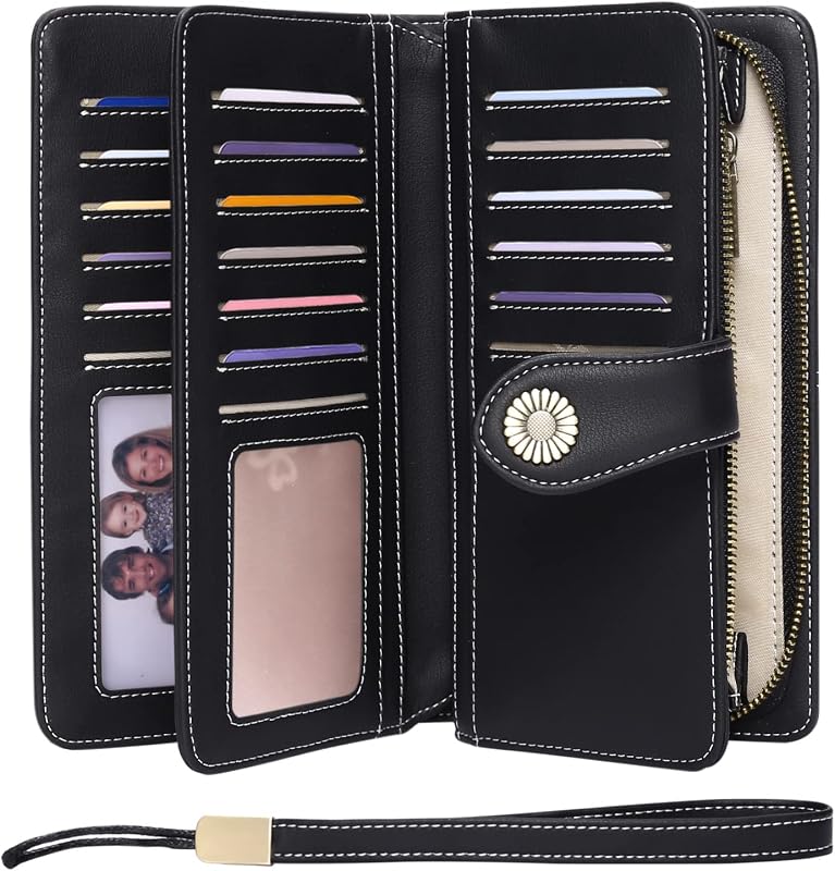 Carteras para mujer Carteras de pulsera triples de gran capacidad con bloqueo RFID Monedero para mujer Titular de la tarjeta de crédito
