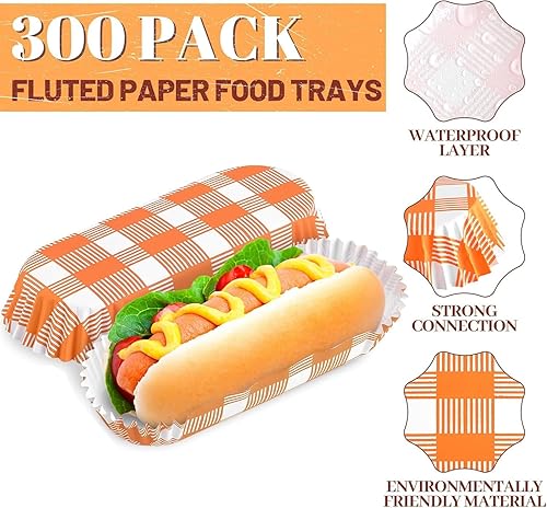 Miniatura 3 de Ocmoiy Bandejas de papel desechables para perros calientes (300 unidades) de 6 pulgadas, soporte estriado para envolver perros calientes, botes de