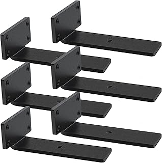 YMDparts Floating Shelf Brackets Heavy Duty - 1/5 Inch Thick Industrial Black Metal L Brackets, Premium Solid Steel Shelf Supports for Shelves - 6 Inch Heavy Floating Shelves Hardware (6Pcs)