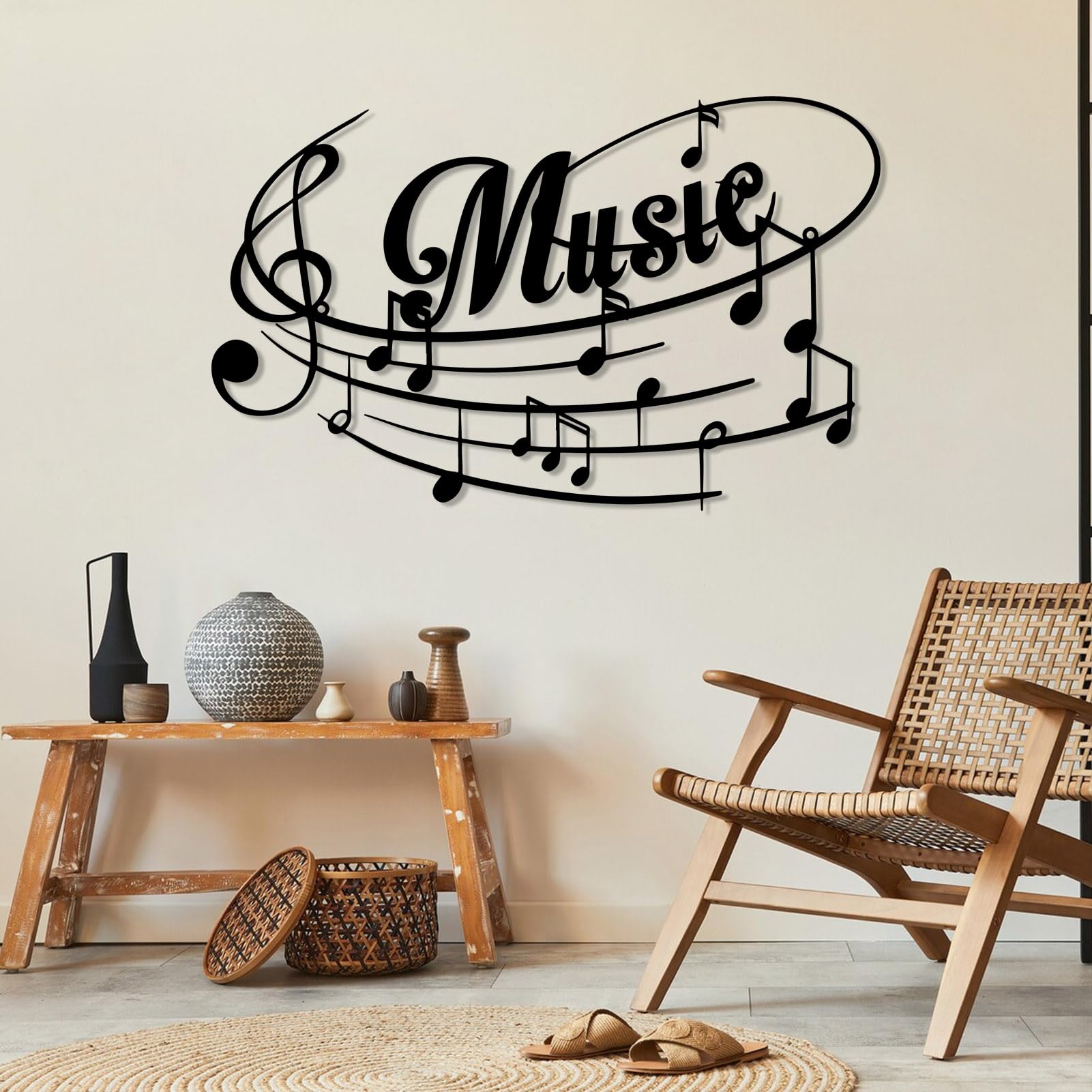 Decoración de Pared de Metal con Notas Musicales de Lujo, partituras con Pentagrama y Grabado Musical, decoración para Sala de Estar/Oficina (Negro, 121 x 75 cm)