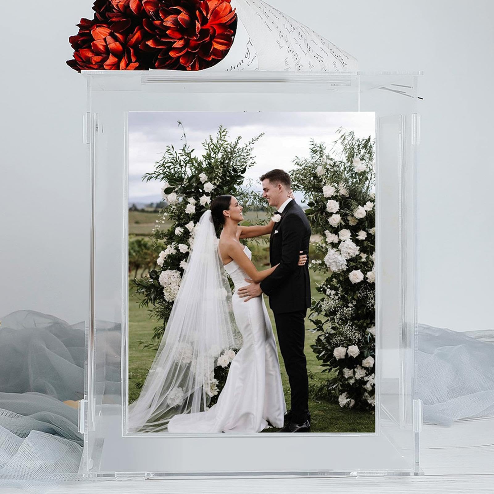 Scatola per carte in acrilico – Porta busta trasparente con cornice | fotografica, cassetta postale bloccabile, contenitore portaoggetti in acrilico trasparente | ideale per la visualizzazione di