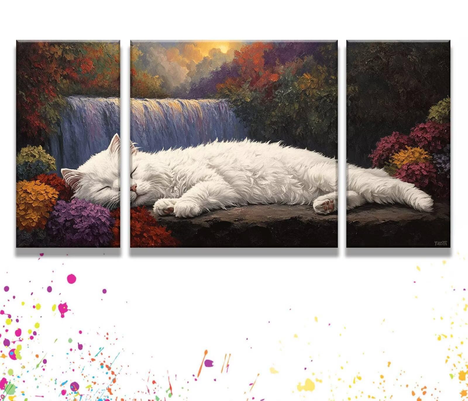 3 Pezzi Dipingere con i Numeri adulti, Paint by Numbers Autunno Gatto, Kit Lavoretti Creativi, Kit di Pittura Acrilica Fai-da-Te, con 3- Pennello, Decorazioni Casa 70x140cm (Senza Cornice) y1s-494