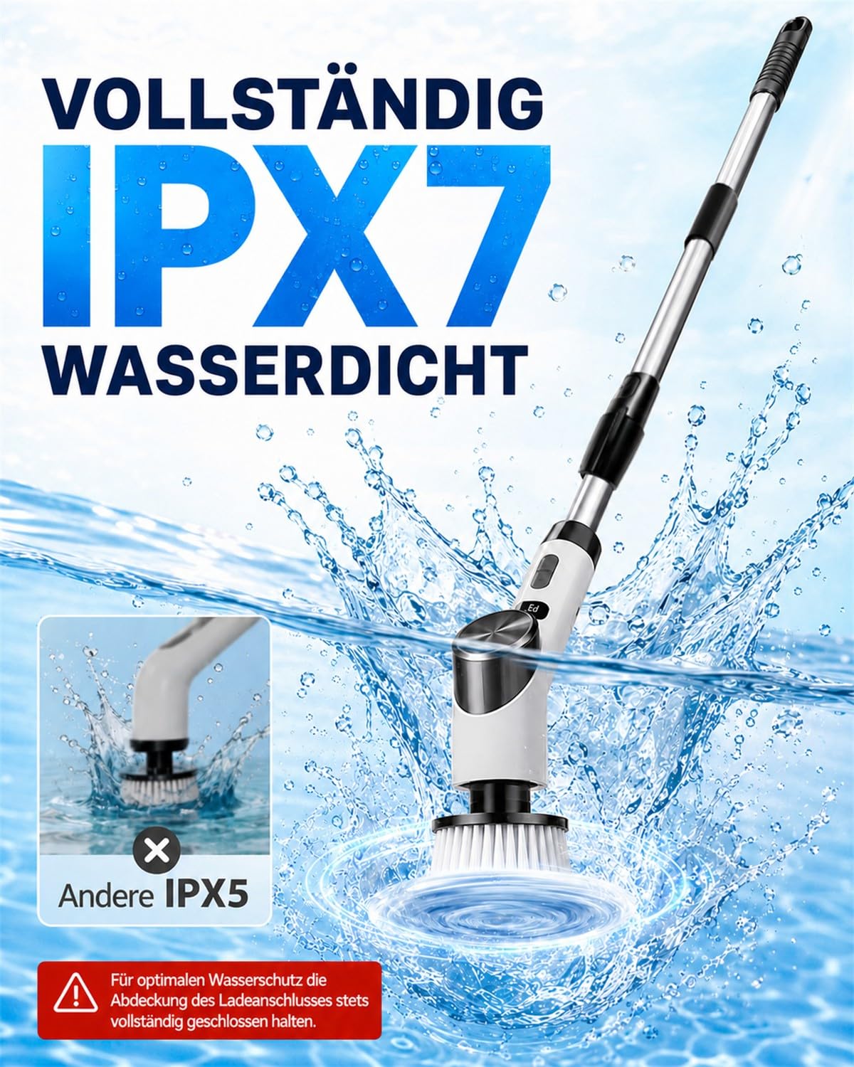 WHATOOK Elektrische Reinigungsbürste mit 8 Wechselbürsten, IPX7 Wasserdicht