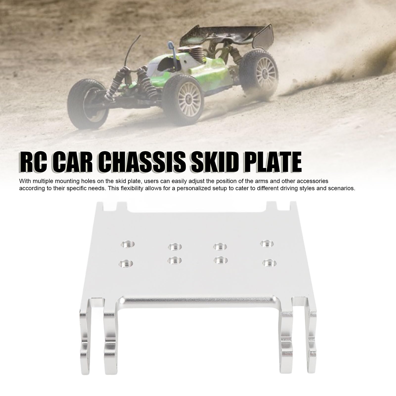 Protección contra el empotramiento del chasis del coche RC de aleación de aluminio ligero con múltiples agujeros, para RR10 1/10 RC Car (plata)