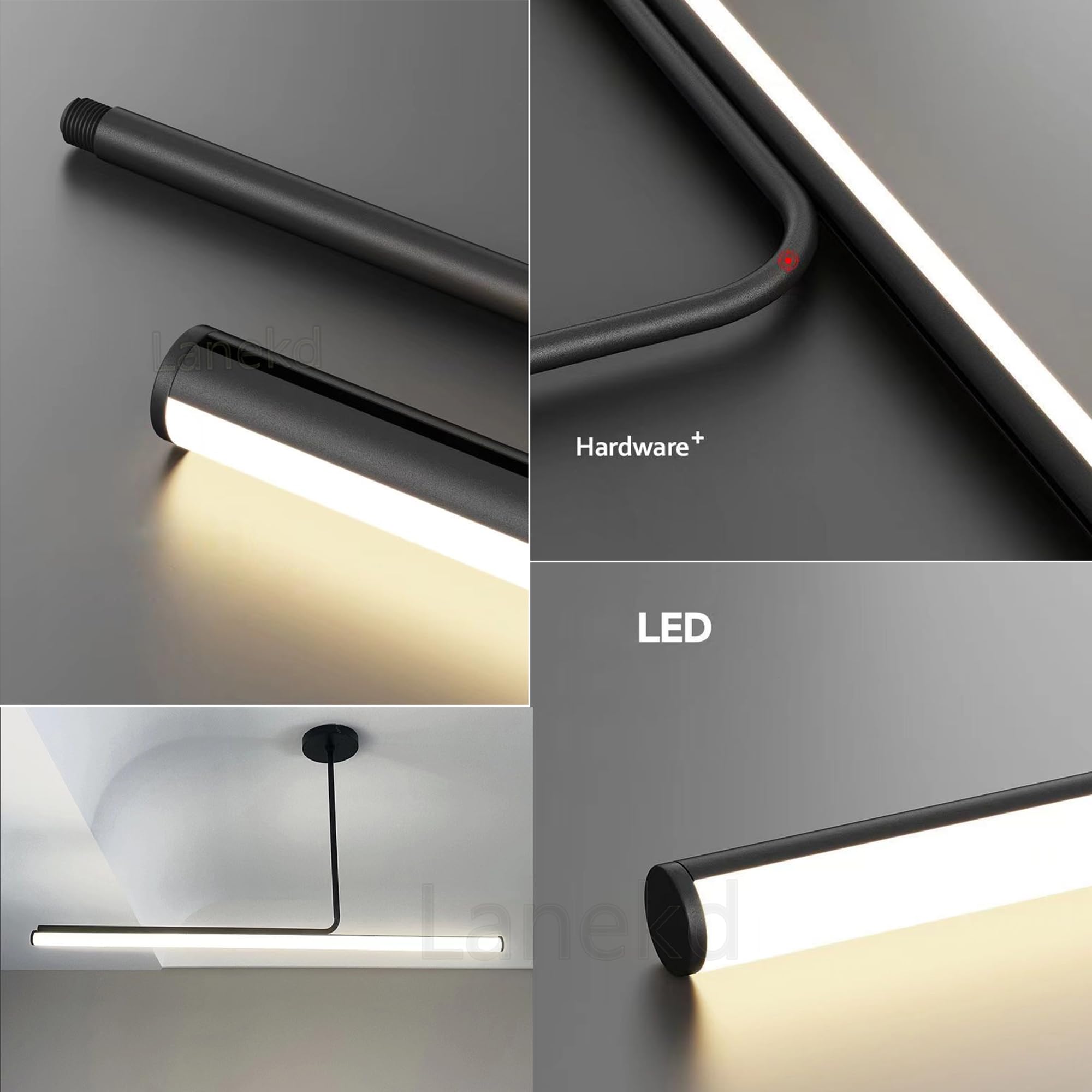 Lampada a Sospensione LED Lampadario Tavolo da Pranzo Cucina Dimmerabile Plafoniera Soggiorno Ufficio Moderno Lineare Lampadari Altezza Regolabile Sala da Pranzo con Telecomando Lampade (Nero, L100)