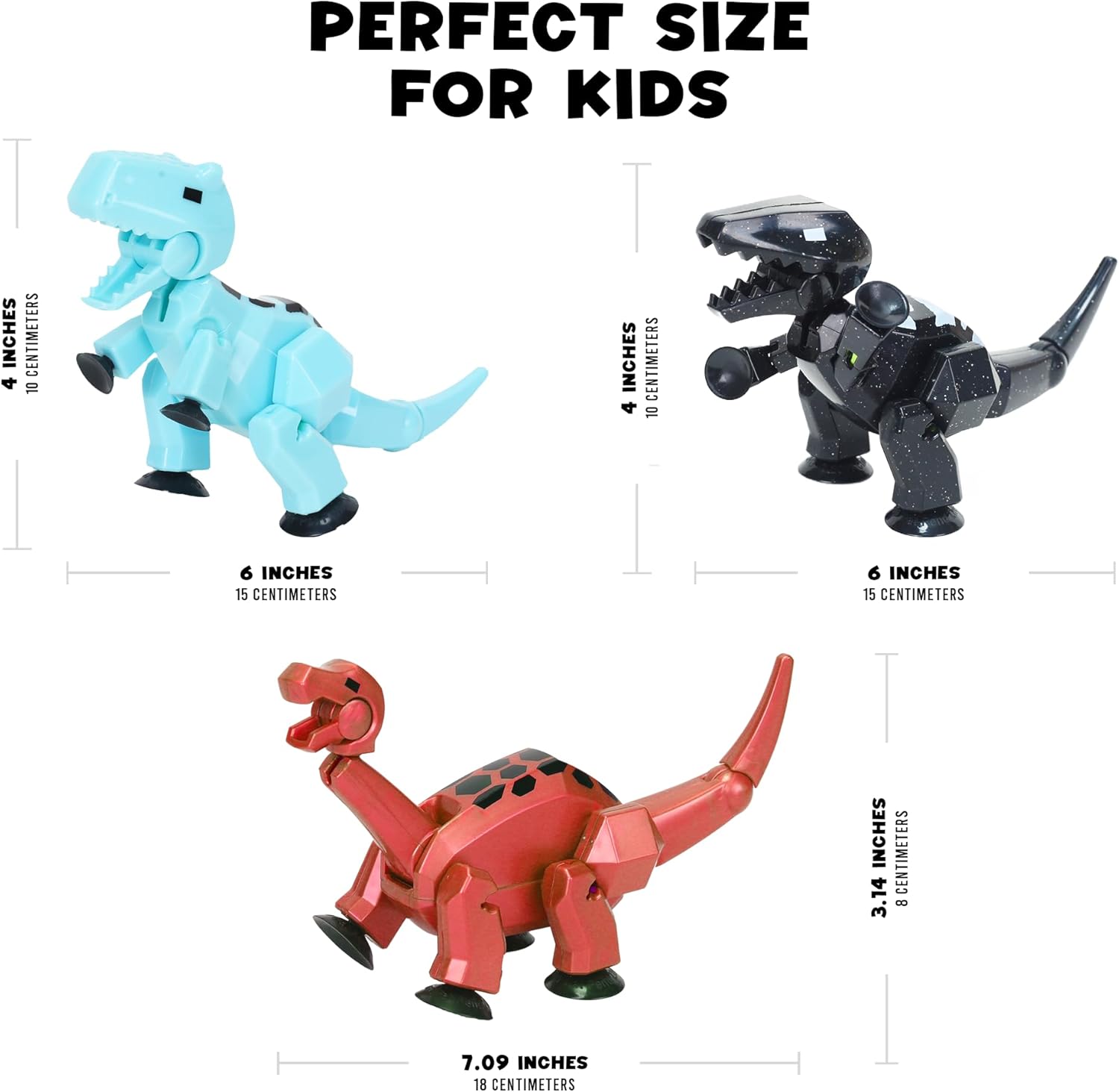Zing Stikbot MEGA Dino 3 Pack - Includes Brontosaurus, T-Rex, and Carnotaurus, Create Stop Motion Animation, for Ages 4 and Up (Ice Blue, Space Black, Metallic Red)