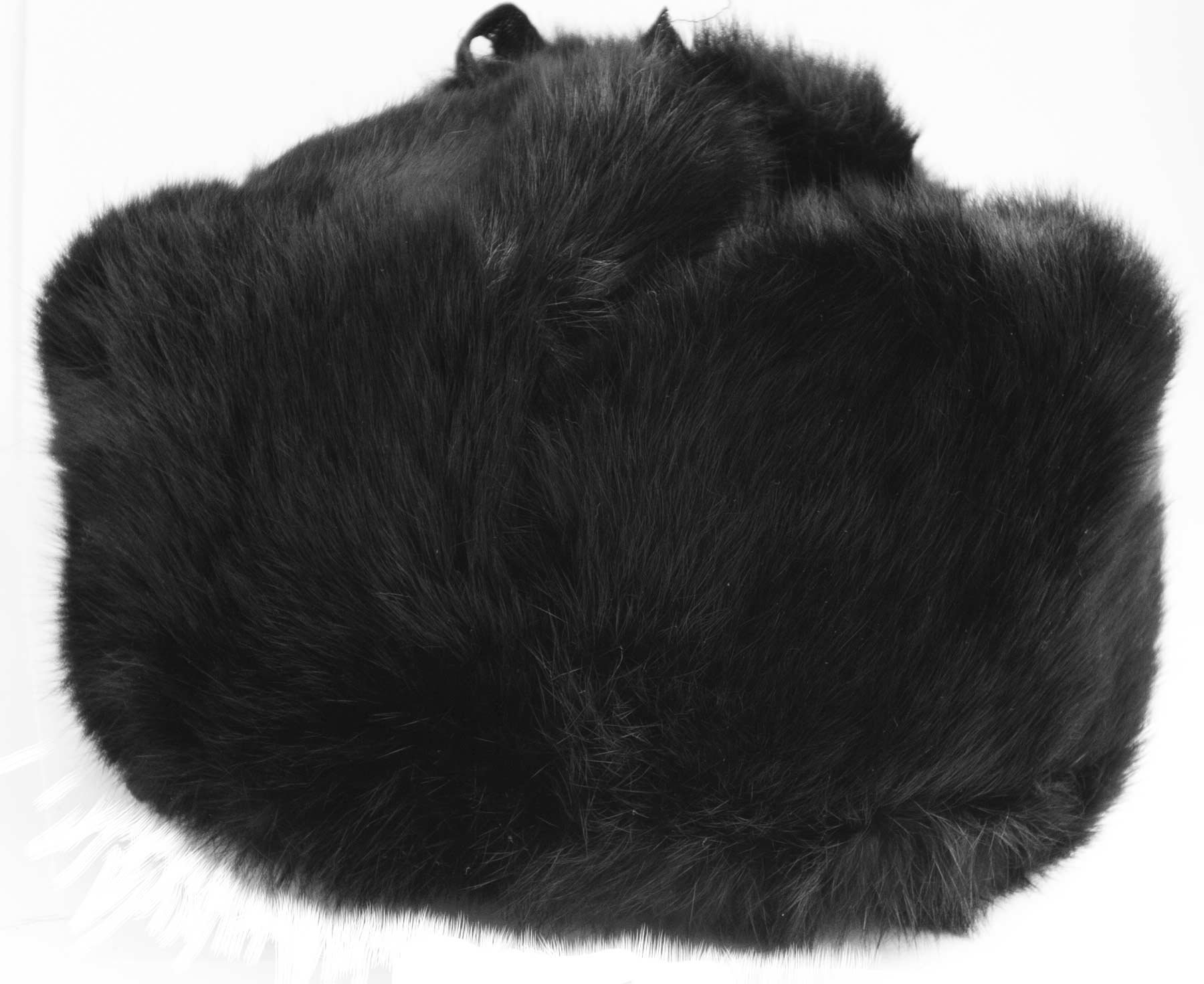 Rabbit Fur Ushanka Winter hat Black-55 with Soviet Army Soldier Insignia