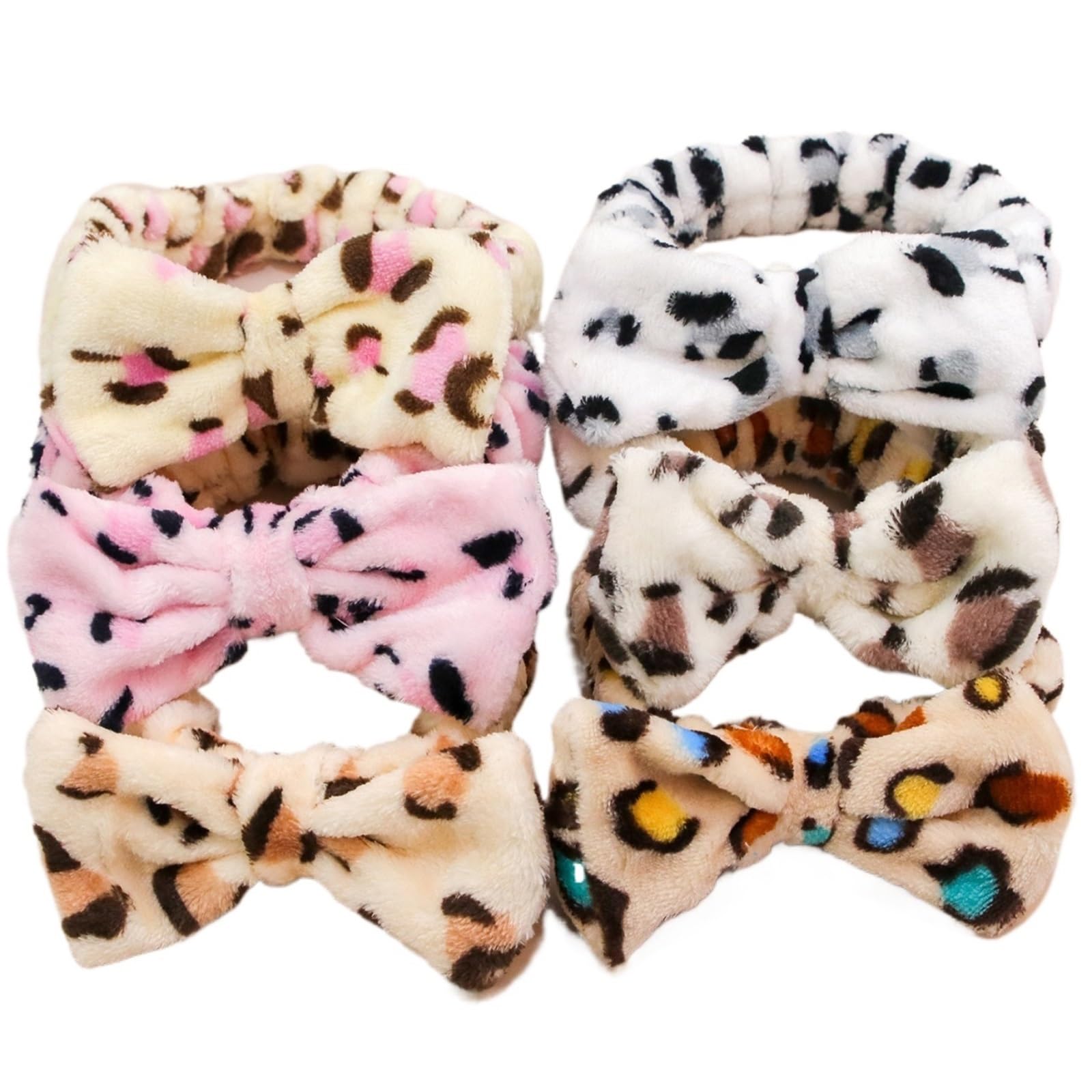 Diadema de leopardo for Spa, maquillaje lana Coral, diademas suaves for lavado cara, envolturas for la cabeza facial para Belleza Lavado de Cara Bañarse(6pcs)