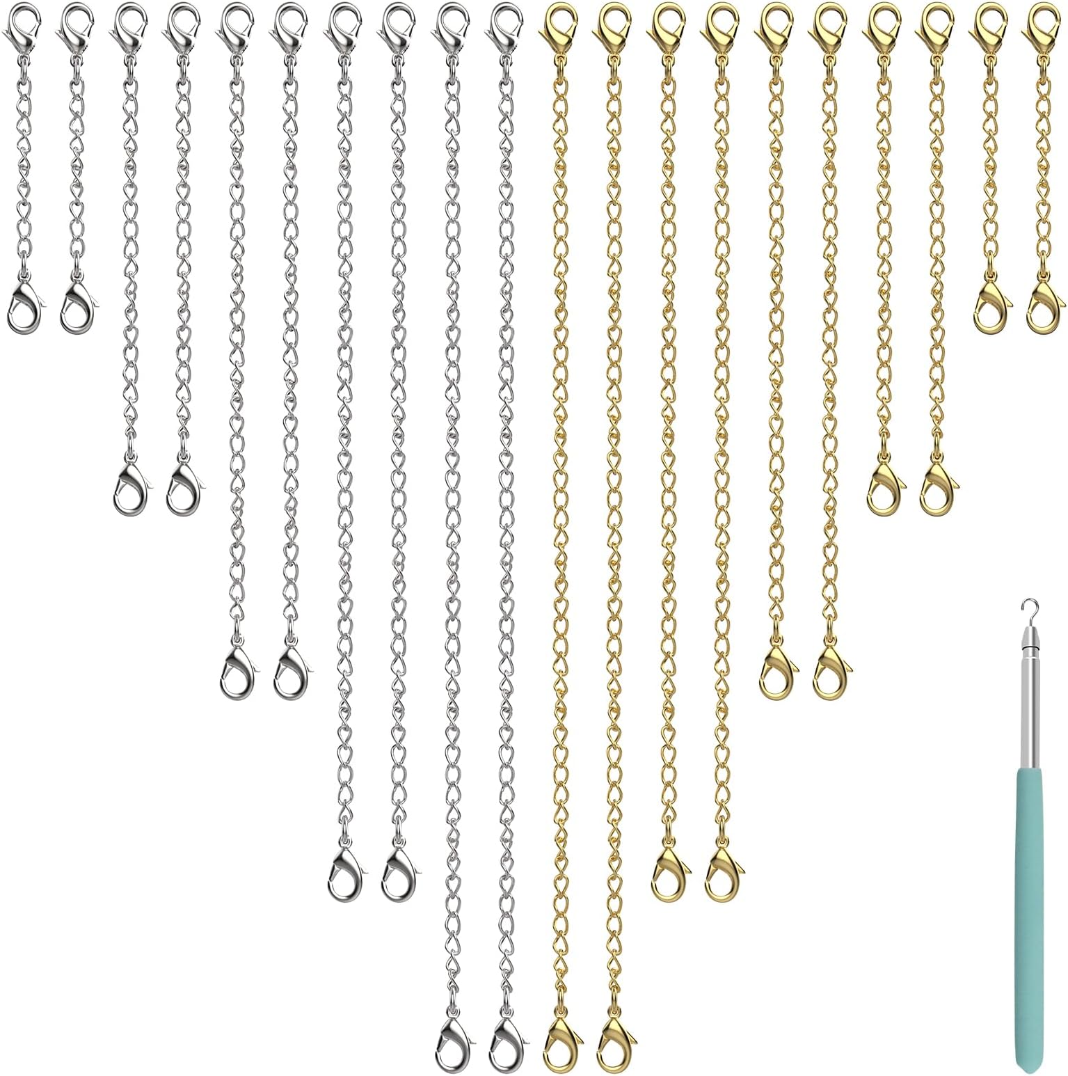 Necklace Extenders Chain, Stainless Steel Lobster Jewelry Necklace Bracelets Extender Extension Clasp Chain Link for DIY Jewelry Necklace Bracelet Anklet Making (2, 3, 4, 5, 6", 10 Gold, 10 Silver)
