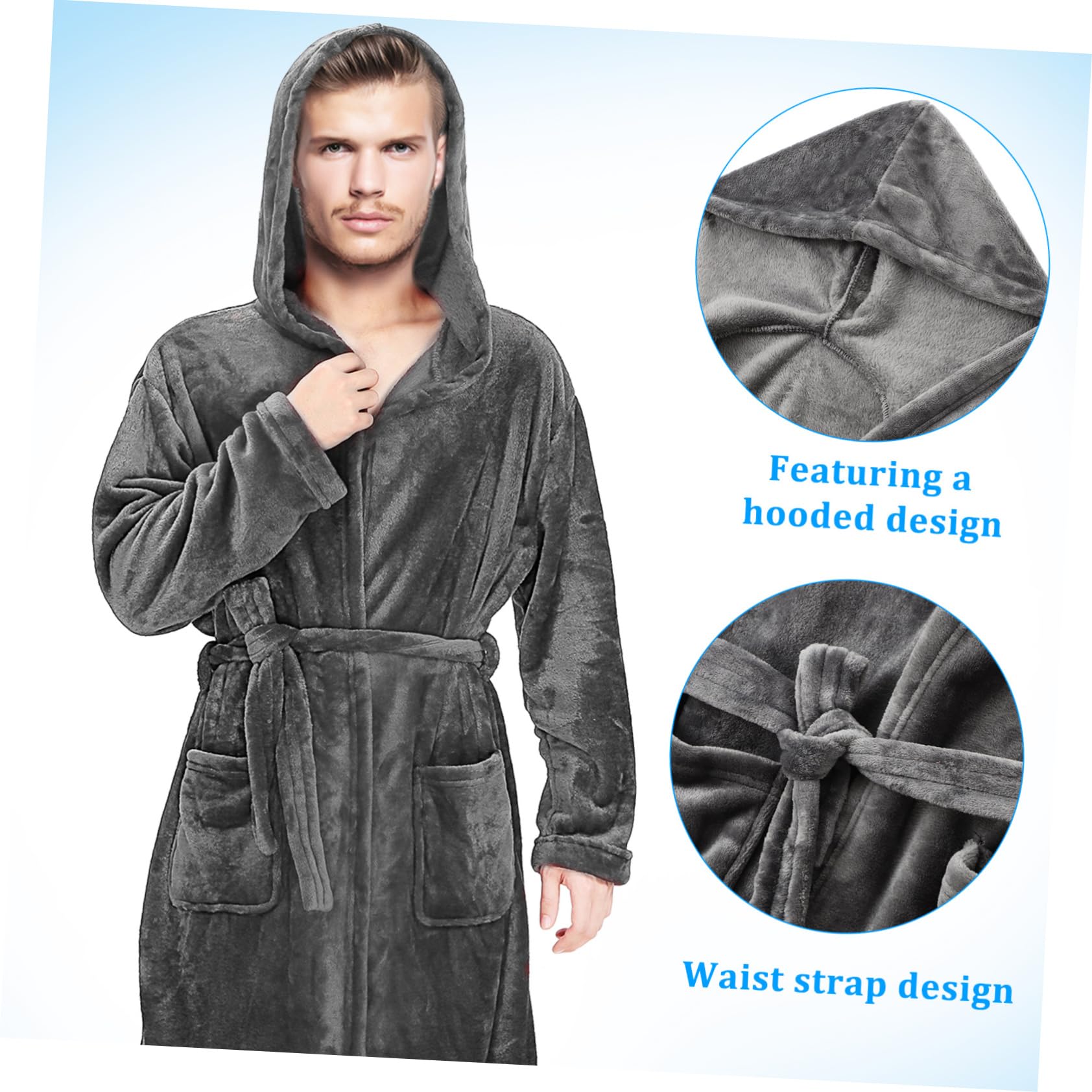 Beavorty Peignoir de Bain Homme Long à Capuche Polyester et Confortable Sortie de Bain et Facile Entretien avec Poches Robe de Chambre Polyvalente pour Spa et Détente