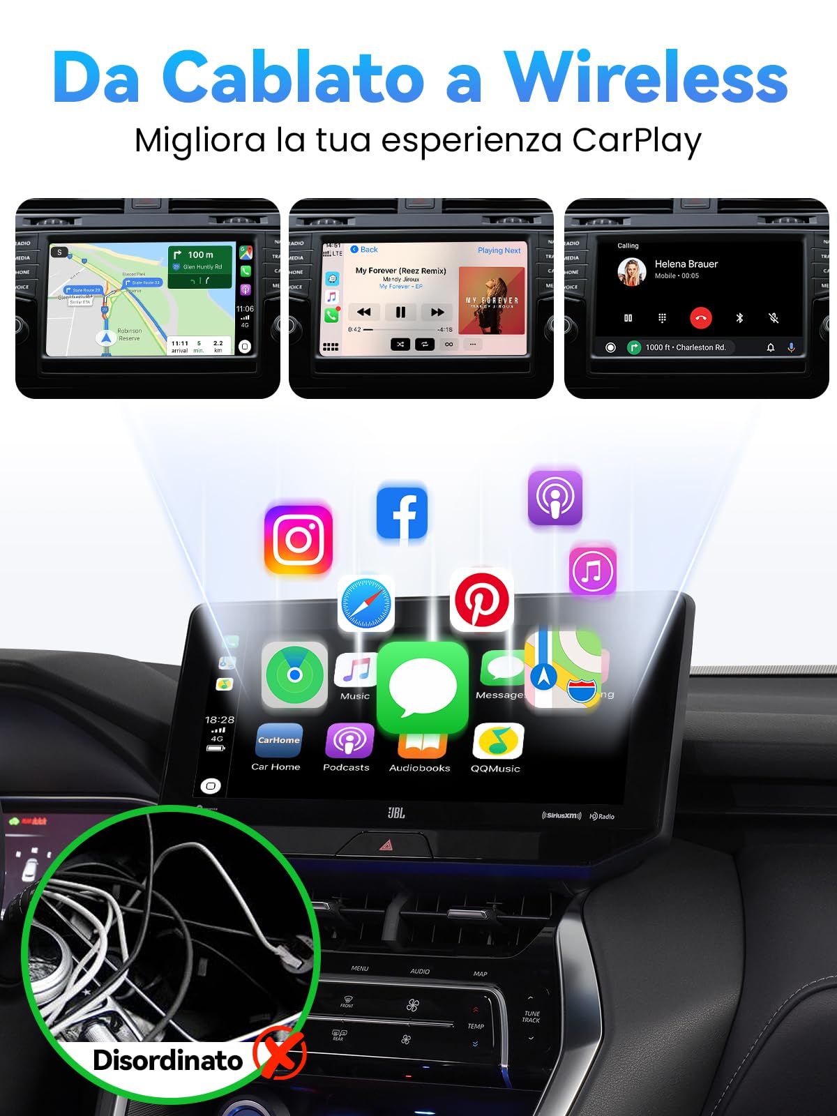 S2 Mini Adattatore CarPlay Wireless per iPhone, Converte Cablato in Wireless, USB e Type-C Plug and Play, Compatibile Auto con CarPlay Cablato dal 2016, iPhone iOS 10+