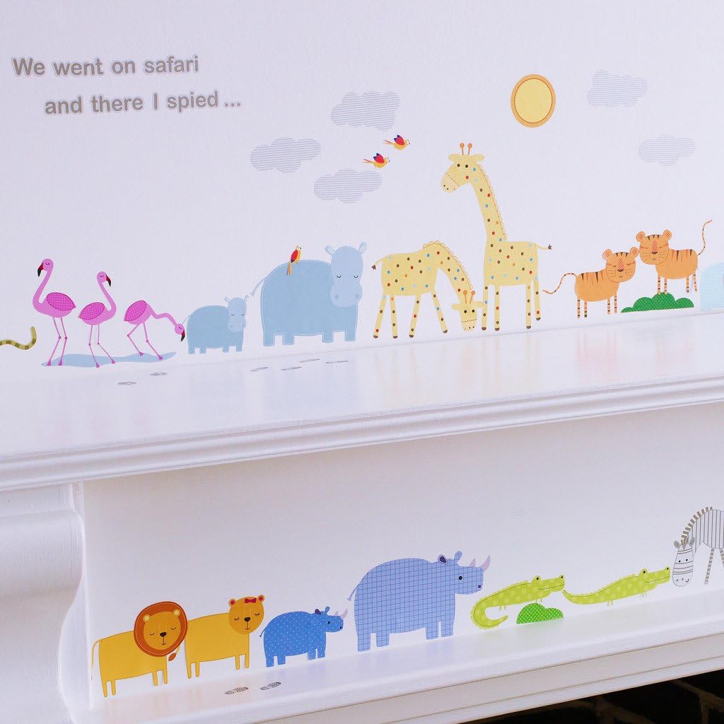 Childrens Safari Wall Stickers, 64 Safari Animal Themed Stickers