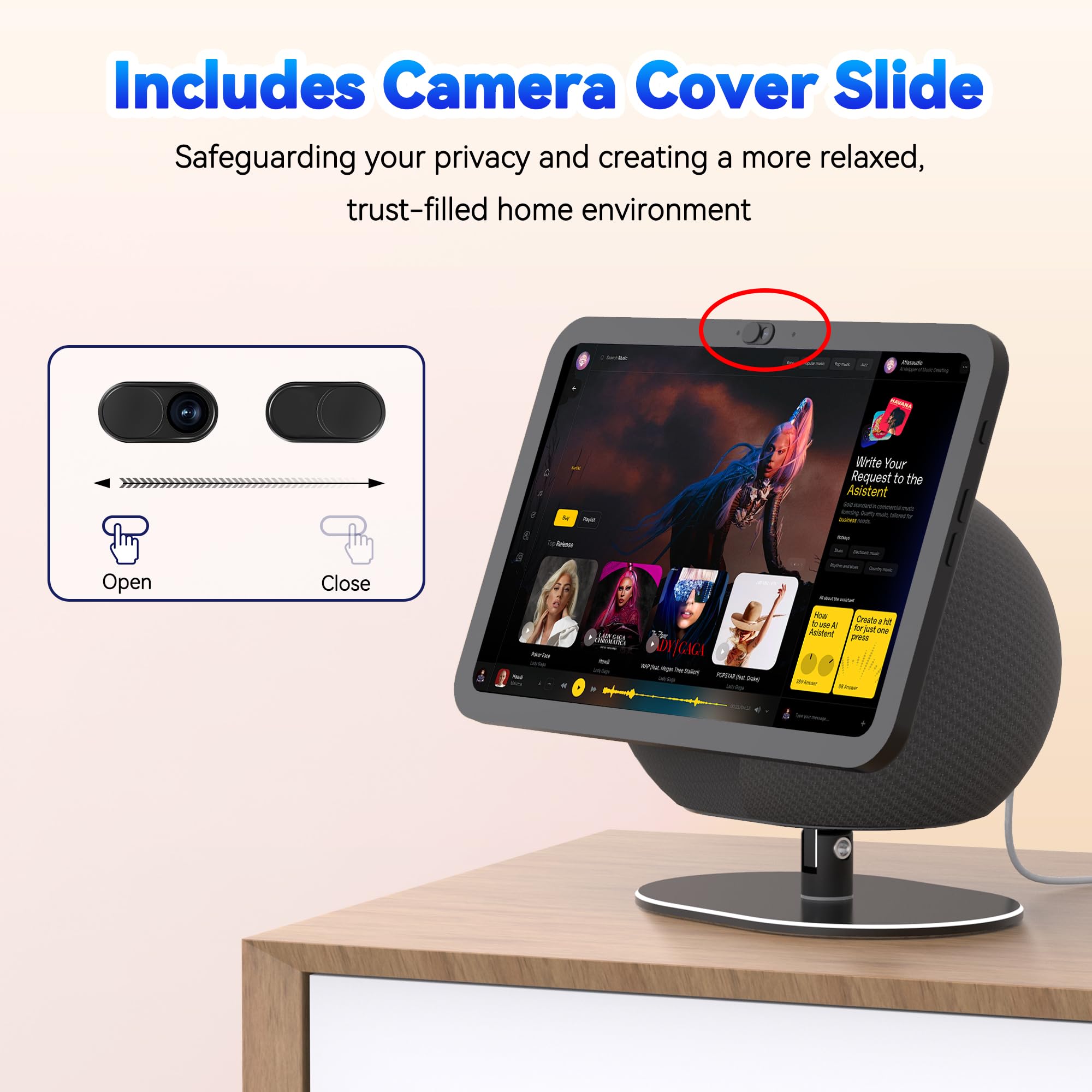 Mount - Versatile Aluminum Alloy Stand For Show 8/Show11 (2025 Release),360-Degree Rotation, Anti-Slip Table Stand Without Blocking Audio,Easy Installation for Desktop,Space Saving（Black） — view 7