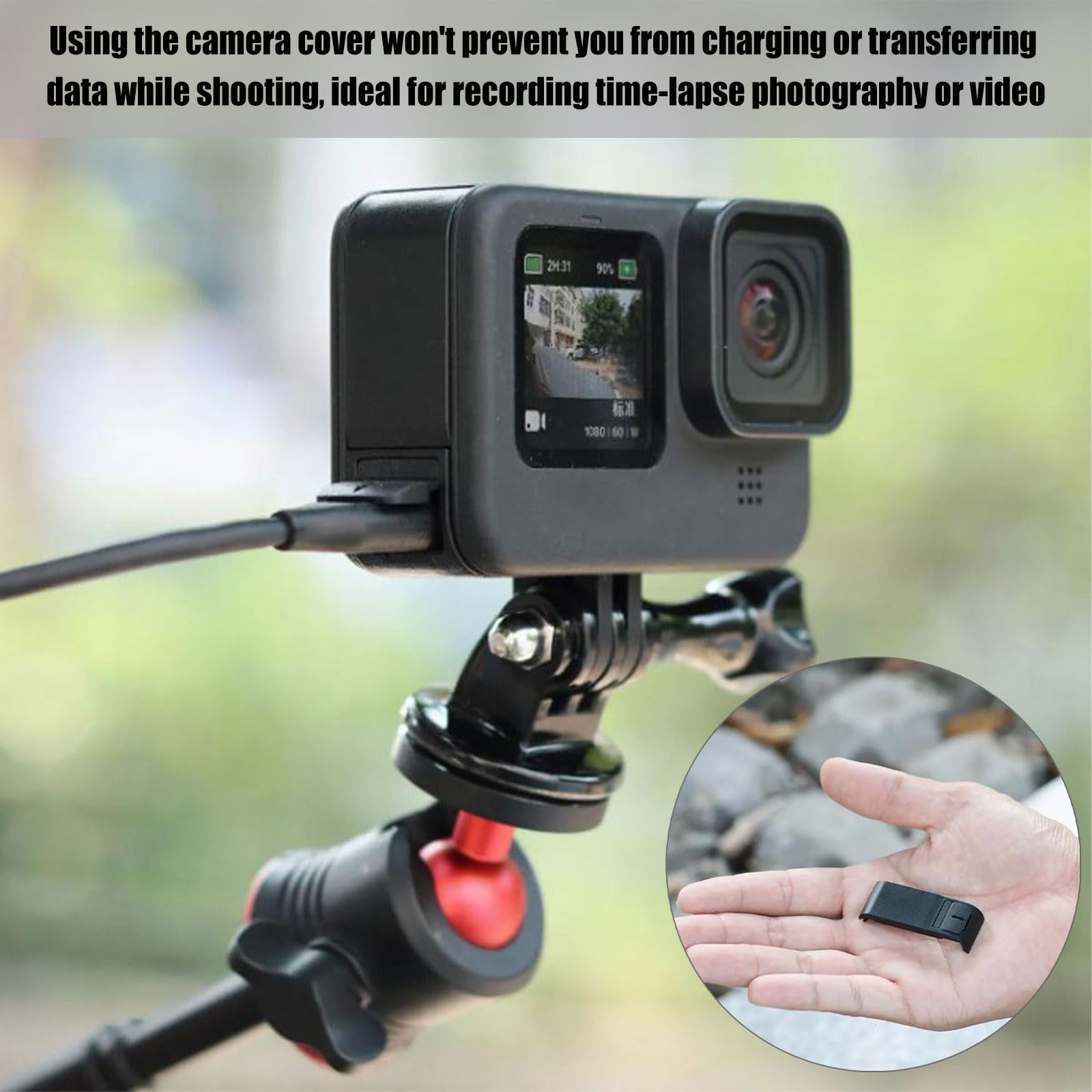 Pokrywa baterii kompatybilna z GoPro Hero 13 12 11 10 9, przeciwpyłowa osłona boczna drzwi boczne wymienna wymienna osłona baterii z portem typu C akcesoria kompatybilne z GoPro, czarny, 1 szt