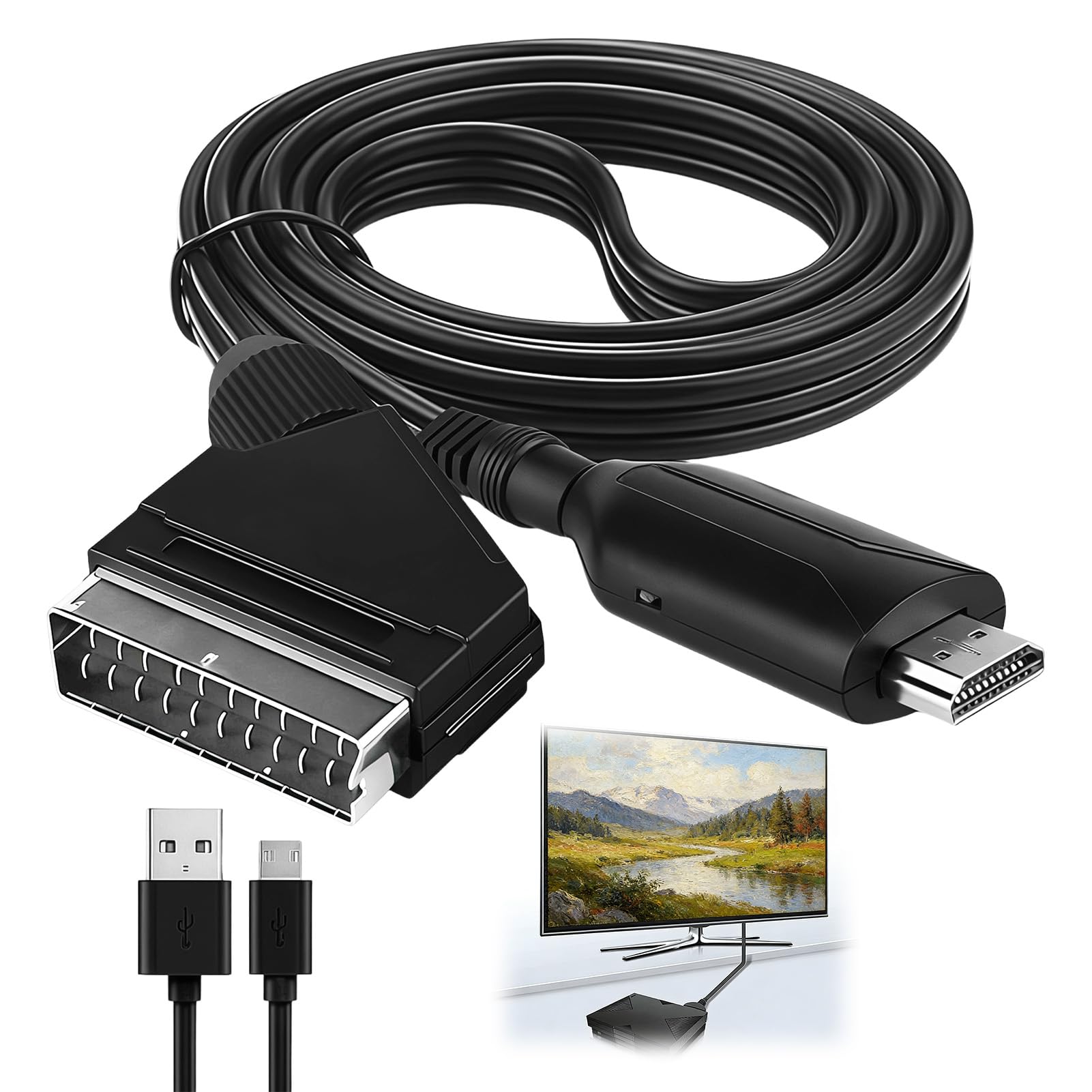 DUSEKI Convertidor Euroconector a HDMI Entrada Scart Salida HDMI Todo en uno Apoyo 720/1080P Convertidor Audio de Vídeo con Scart Cable para HDTV STB VHS Xbox PS3 Sky DVD BLU-Ray