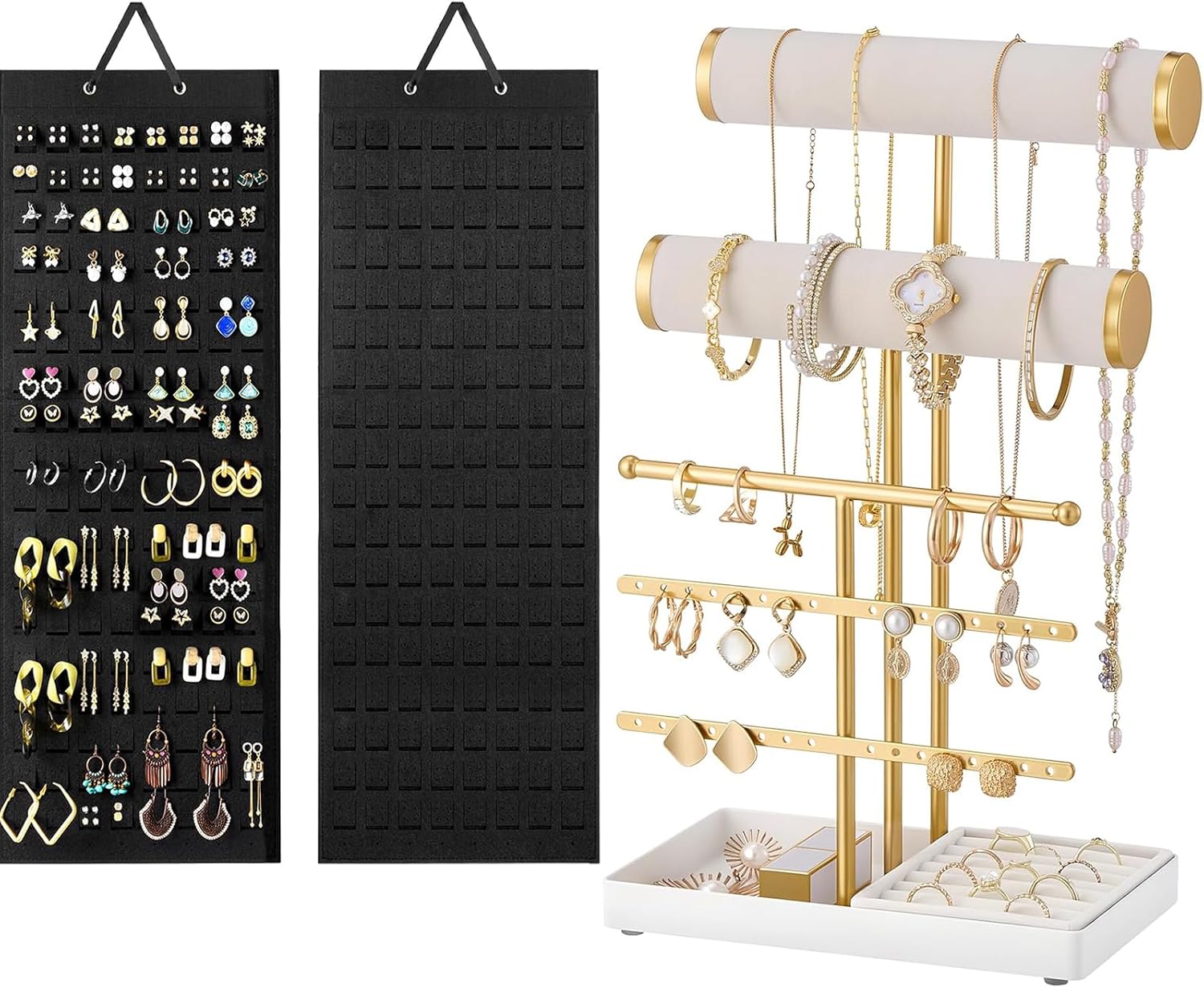 Lolalet Hanging Earring Holder Bundle with 5 Tiers Necklaces Bracelet Display Stand