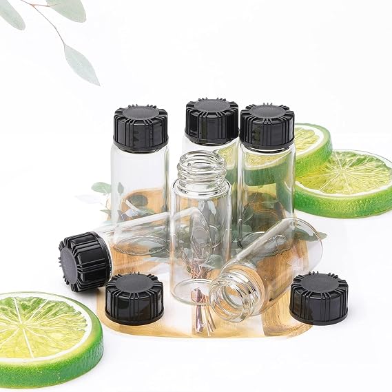 50Pcs Clear Glass Bottles, 10ml 1/3 Oz Liquid Lab Sample Bottles, Small Glass Vials with Screwcap, Mini Container With Lids for Liquids
