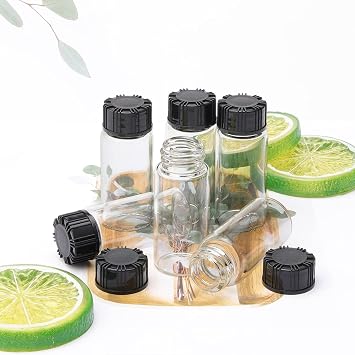 50Pcs Clear Glass Bottles, 10ml 1/3 Oz Liquid Lab Sample Bottles, Small Glass Vials with Screwcap, Mini Container With Lids for Liquids