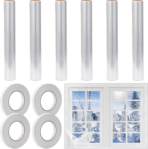 Frienda Kit de aislamiento de ventana de 6 rollos para invierno, cada rollo de 62 x 210 pulgadas, kit de aislamiento de plástico para ventanas